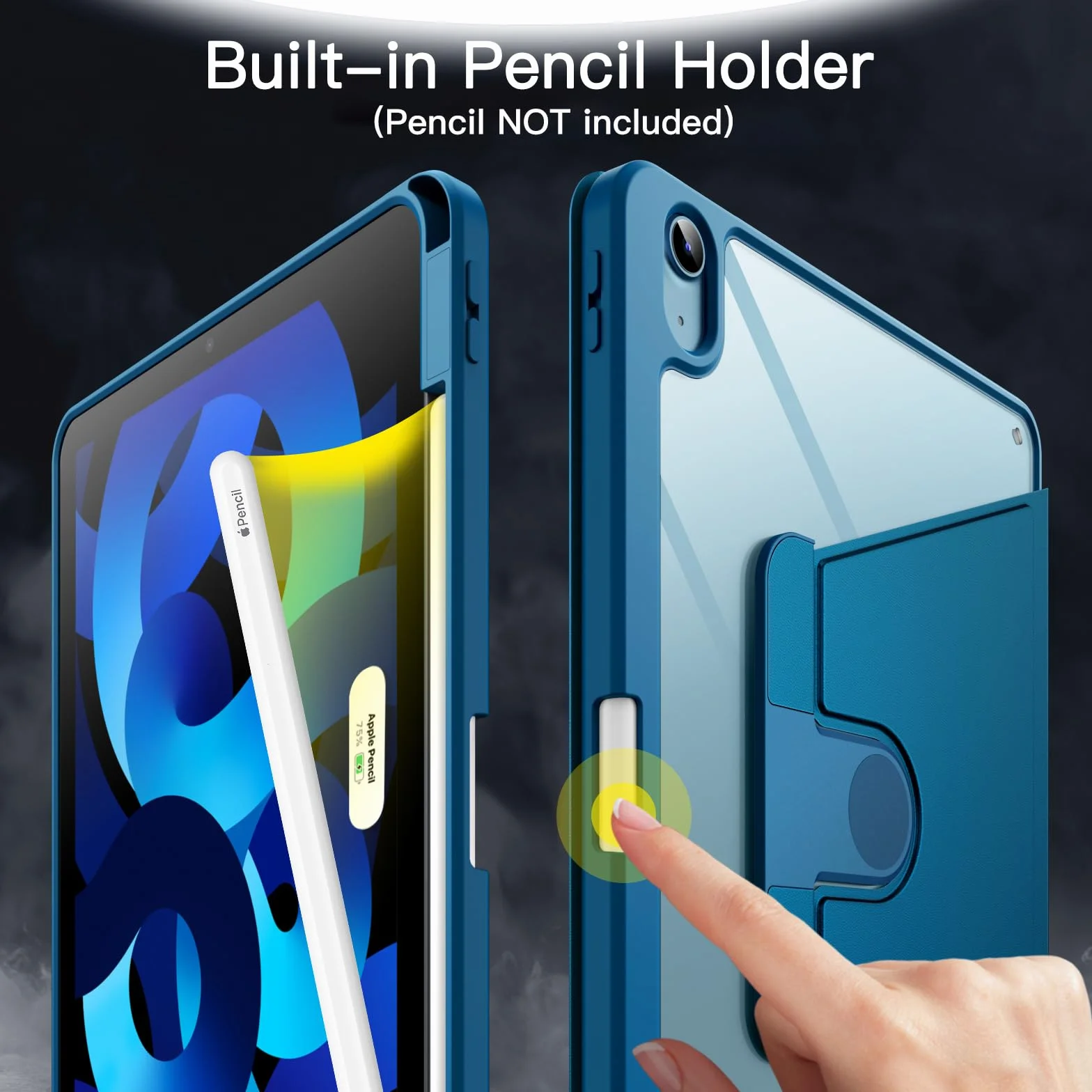JETech Custodia Rotante per iPad Air 11 Pollici M4/M3/M2 (2026/2025/2024), iPad Air 5/4 (2022/2020 10,9") con Portapenne, Protezione a 360 Gradi Supporto Cover Blu