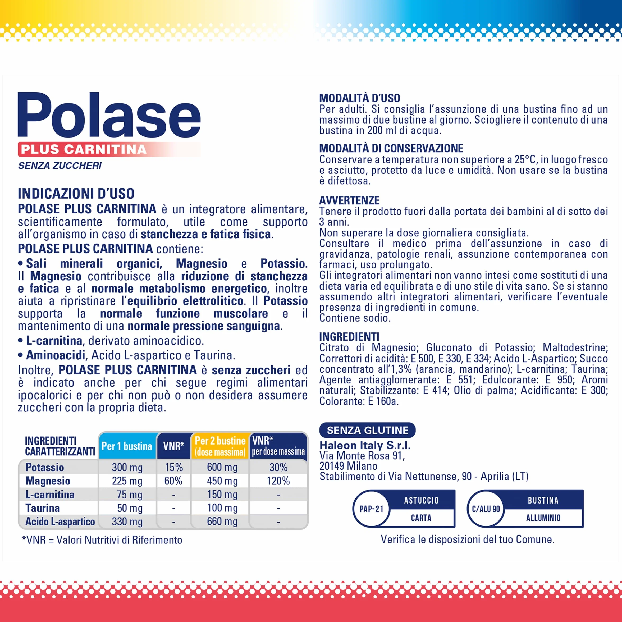 Polase Plus Carnitina 36 Bustine, Stanchezza e Fatica Fisica, Formula con Carnitina e Aminoacidi