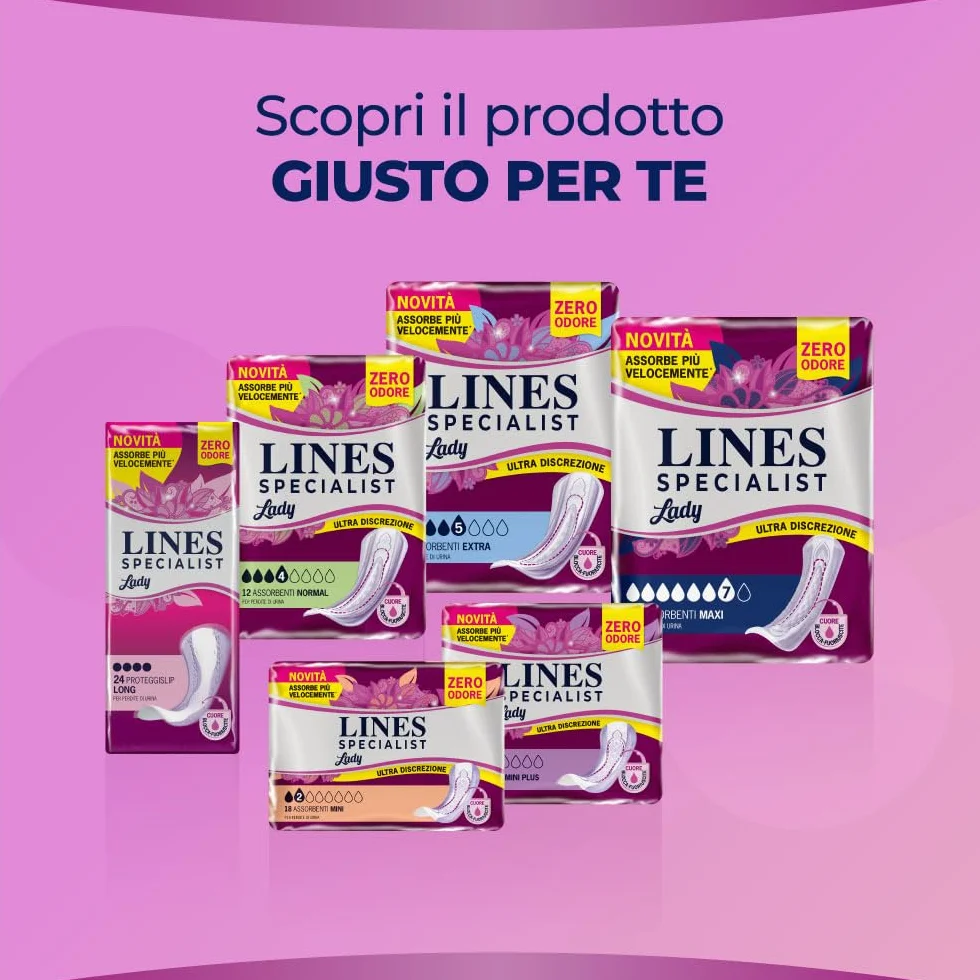 Lines Specialist Lady Extra Assorbenti Incontinenza Donna Zero Odore Barriere Laterali Protettive 4x10 Unità