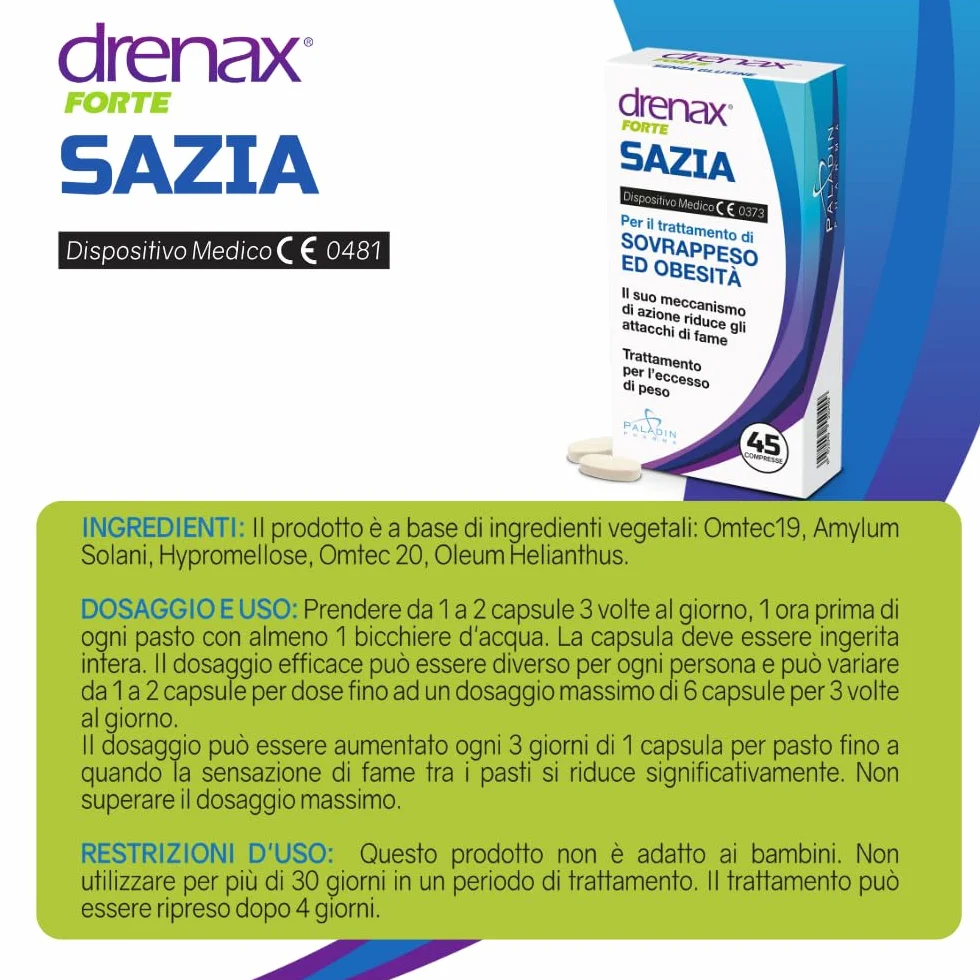 Drenax Forte Sazia Dispositivo Medico 45 Capsule Uso Orale Senza Glutine