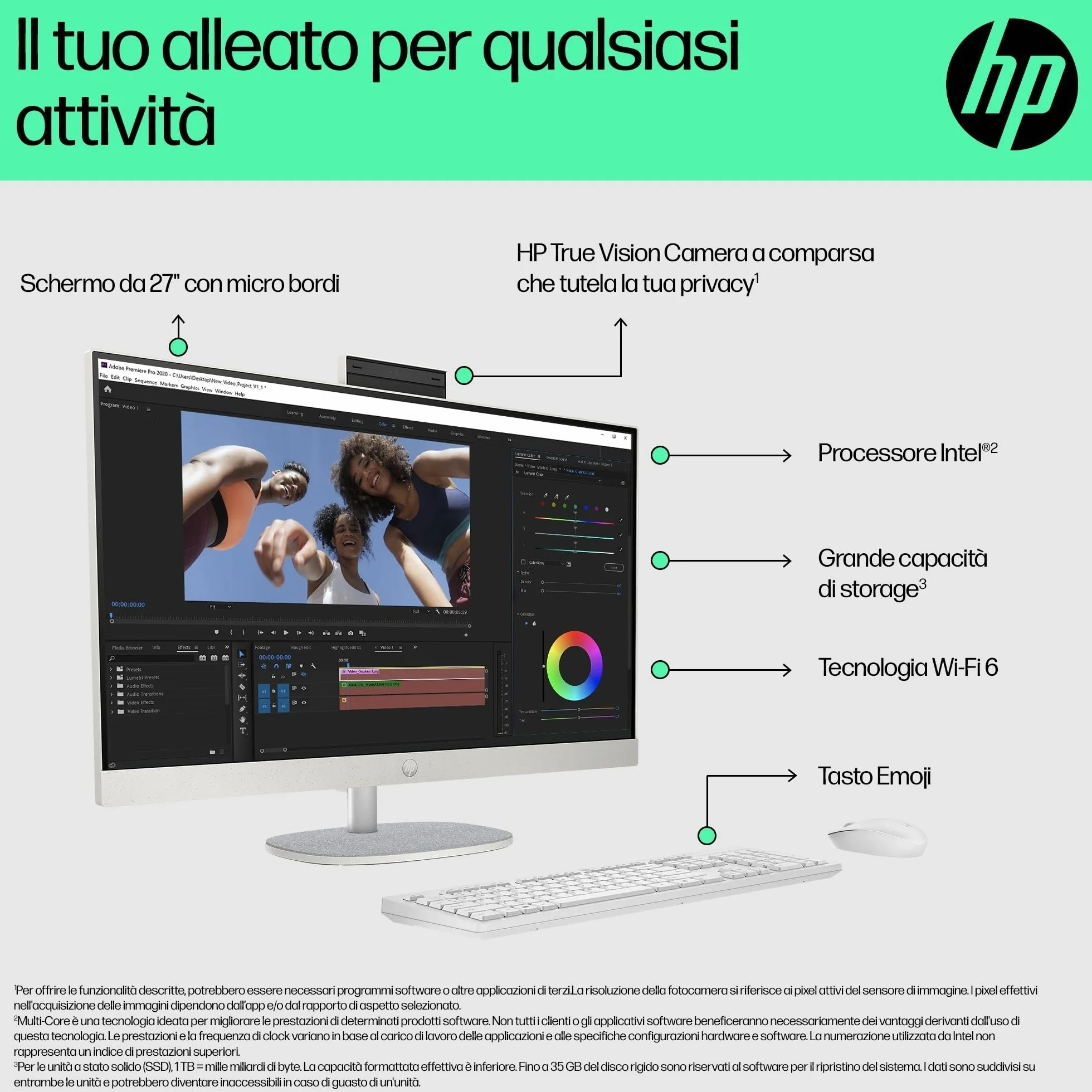 HP 27-cr1003sl All-in-One PC 27" IPS FHD Non Touch Intel Core Ultra 7 155H 16GB RAM 1TB SSD Windows 11 Desktop Bianco