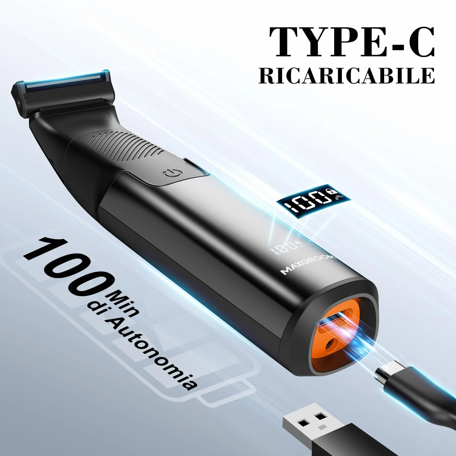 MAXGROOM 2 in 1 Rasoio Elettrico Corpo Uomo a Umido e Secco, Depilatore Corpo con 2 Testine, Display LED