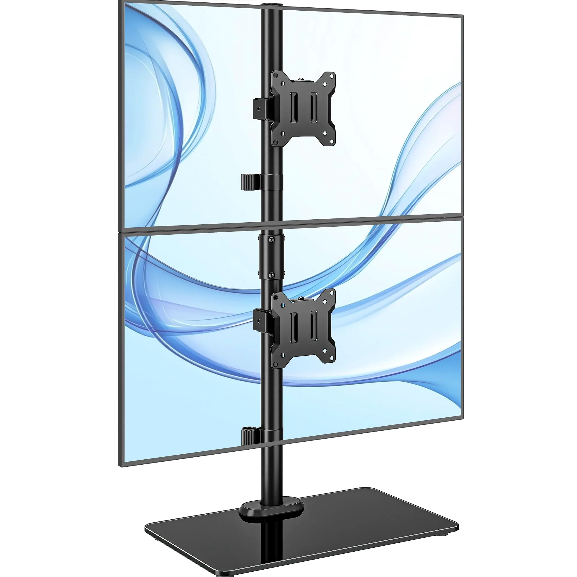 monTEK Supporto verticale Monitior 2 Monitiore con base in vetro per schermi da 17-32 pollici, portata massima 10 kg per braccio, supporto per monitor autoportante, completamente mobile e regolabile