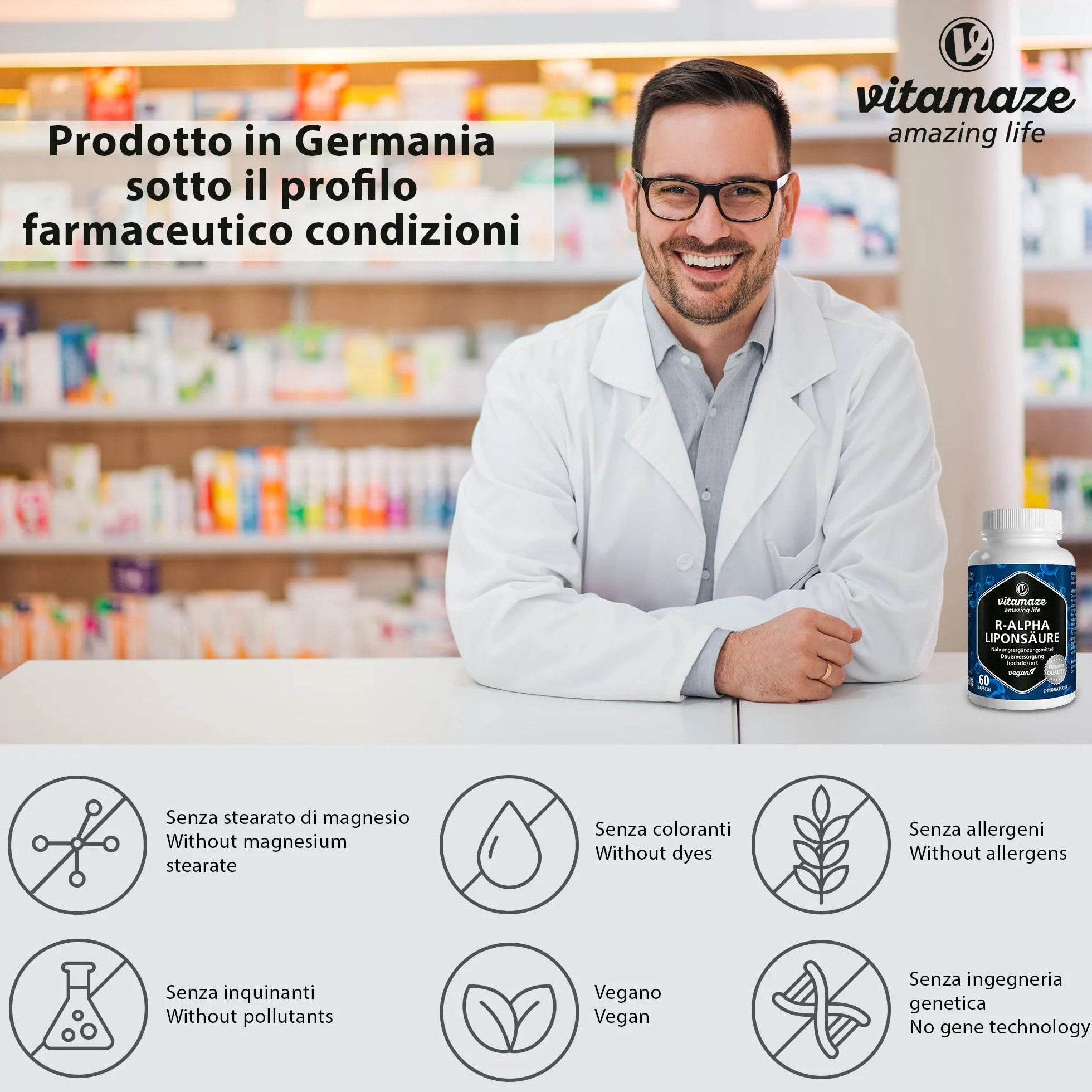 Acido Alfa Lipoico Capsule 200 mg 60 Capsule Antiossidanti Integratore Alimentare Vegan