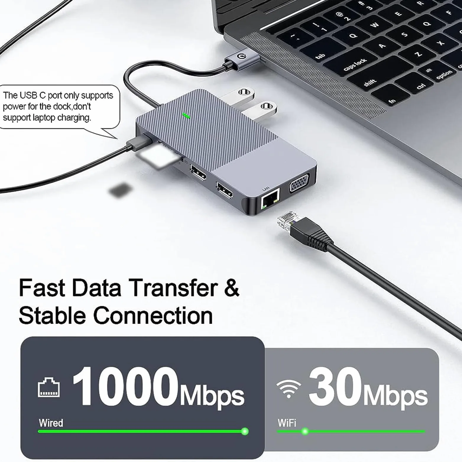 Gugxiom Hub USB C con Triplo Display 11 in 1, Design in Alluminio con Doppia Uscita HD e VGA, Docking Station USB con Slot LAN 3.0 TF, Audio da 3,5 Mm per Laptop A e Tipo C.