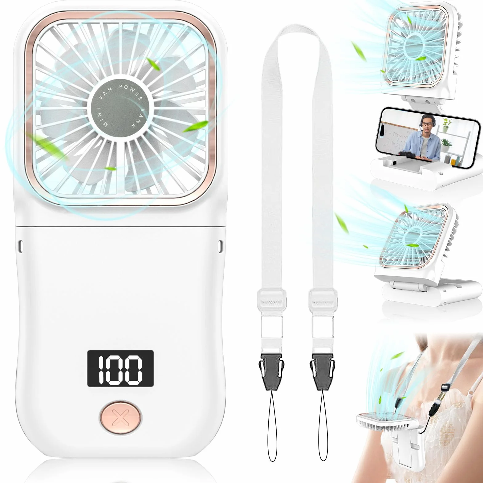 Ventilatore Portatile a Batteria 4000mAh, Mini Ventilatore a Mano Pieghevole con Aroma e Supporto Telefono, Display LED e 3 Velocità, Autonomia 8 Ore, per Viaggio, Mezzi Pubblici e Amanti Profumi