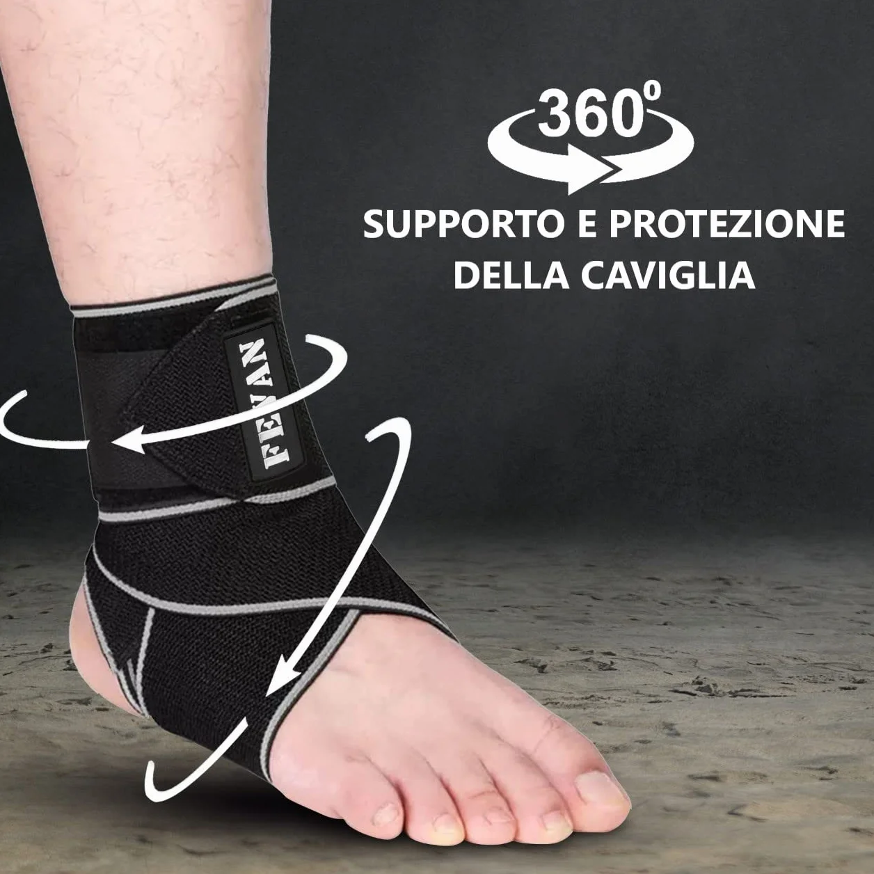 FEVAN Cavigliera Ortopedica Regolabile Antiscivolo - Tutore Caviglia per Distorsione (Nero/Grigio)