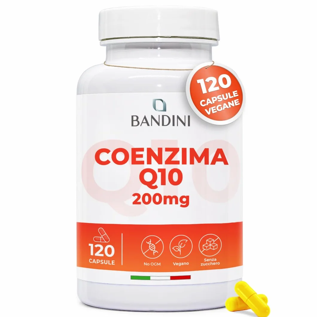Bandini Coenzima Q10 200mg 120 Capsule Vegane Ubiquinone Puro Coq10 Fermentato Naturalmente Alto Dosaggio
