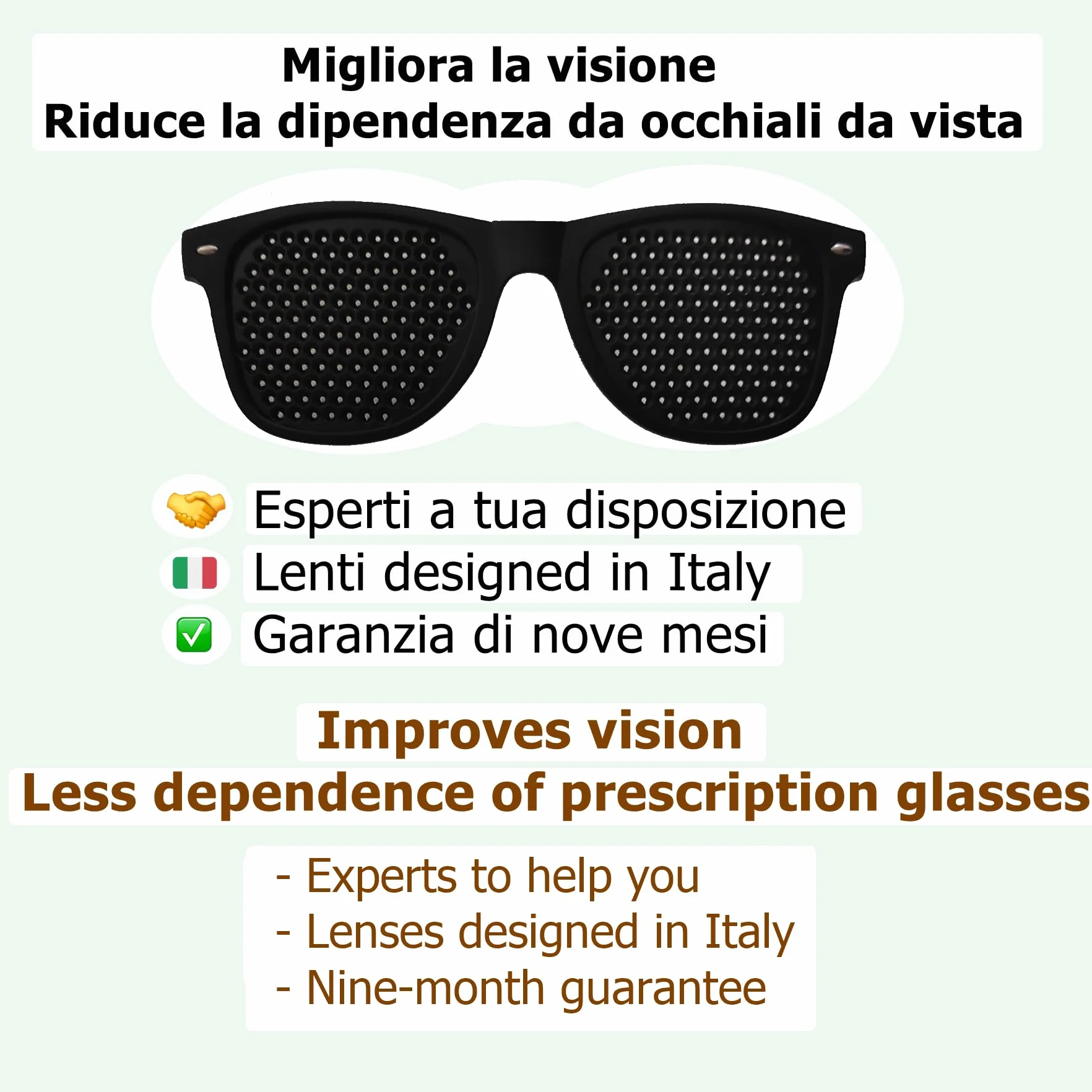 Occhiali stenopeici certificati pinhole glasses con EBOOK GRATS Bates, aste in bambù
