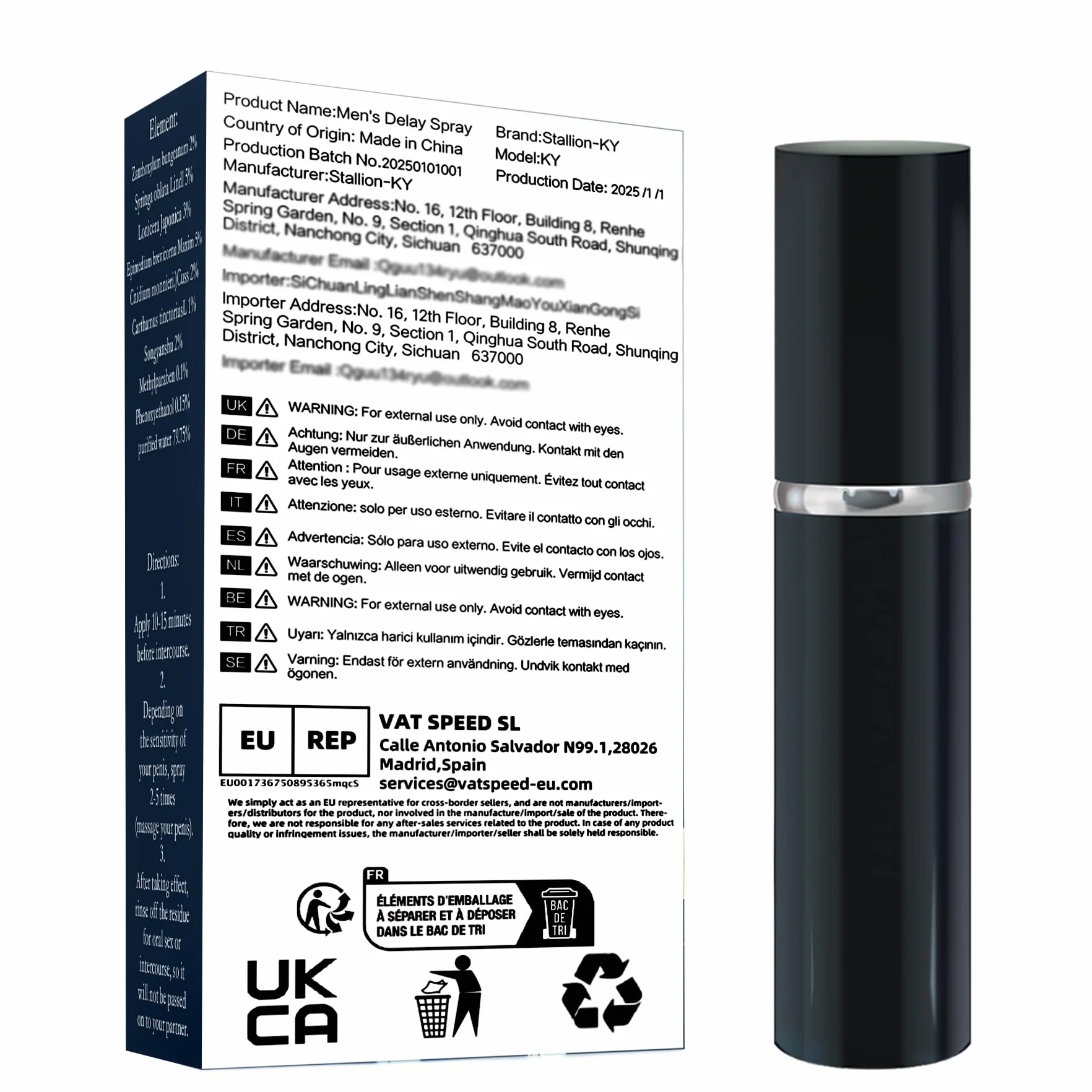 Ritardante Delay Spray Ritardare l'Eiaculazione Precoce Blu