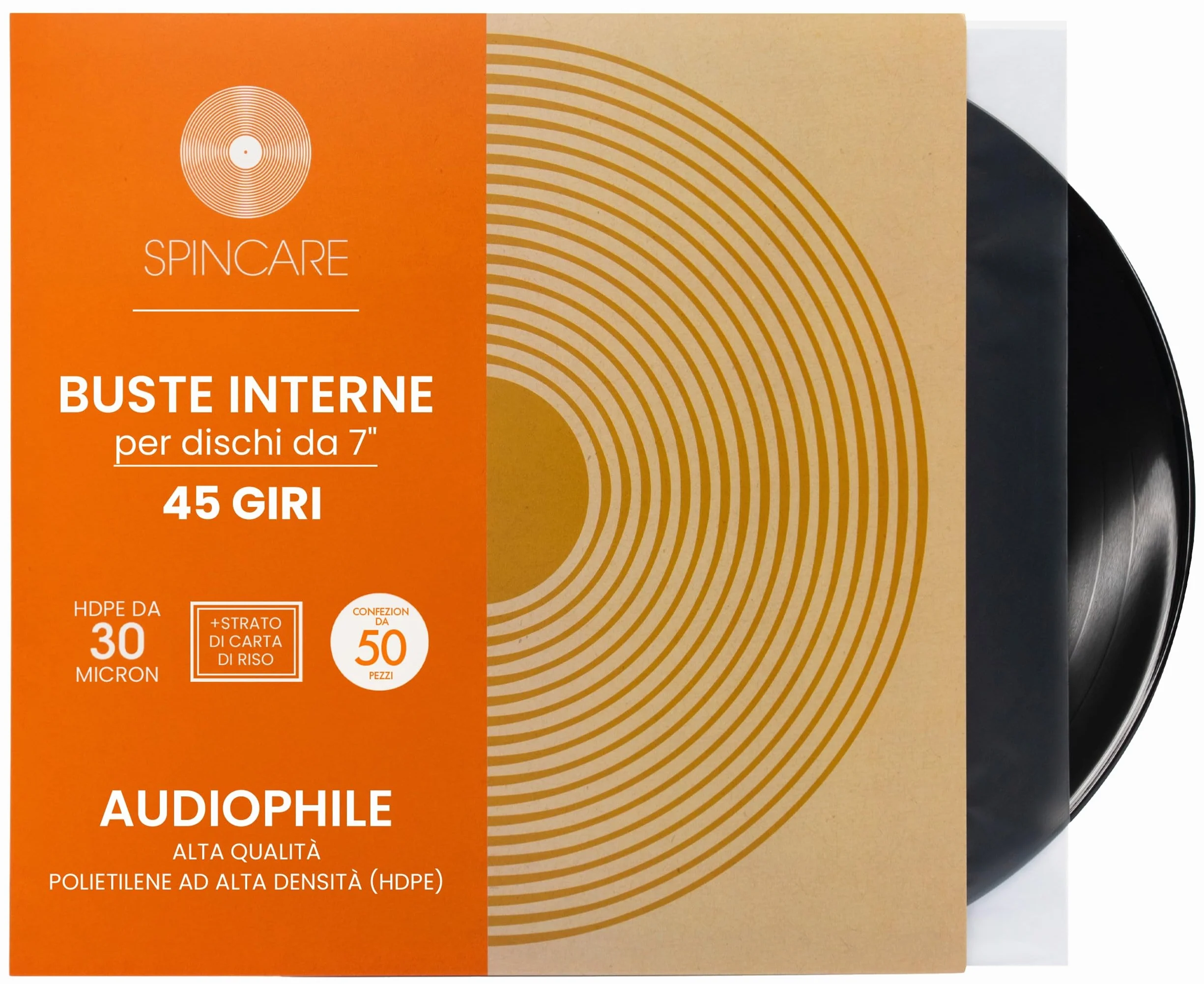 Spincare 50x 7 pollici Buste Vinili 45 Giri Interne | Audiophile buste per vinili antistatiche in HDPE qualità archivio per dischi 45 giri 7"
