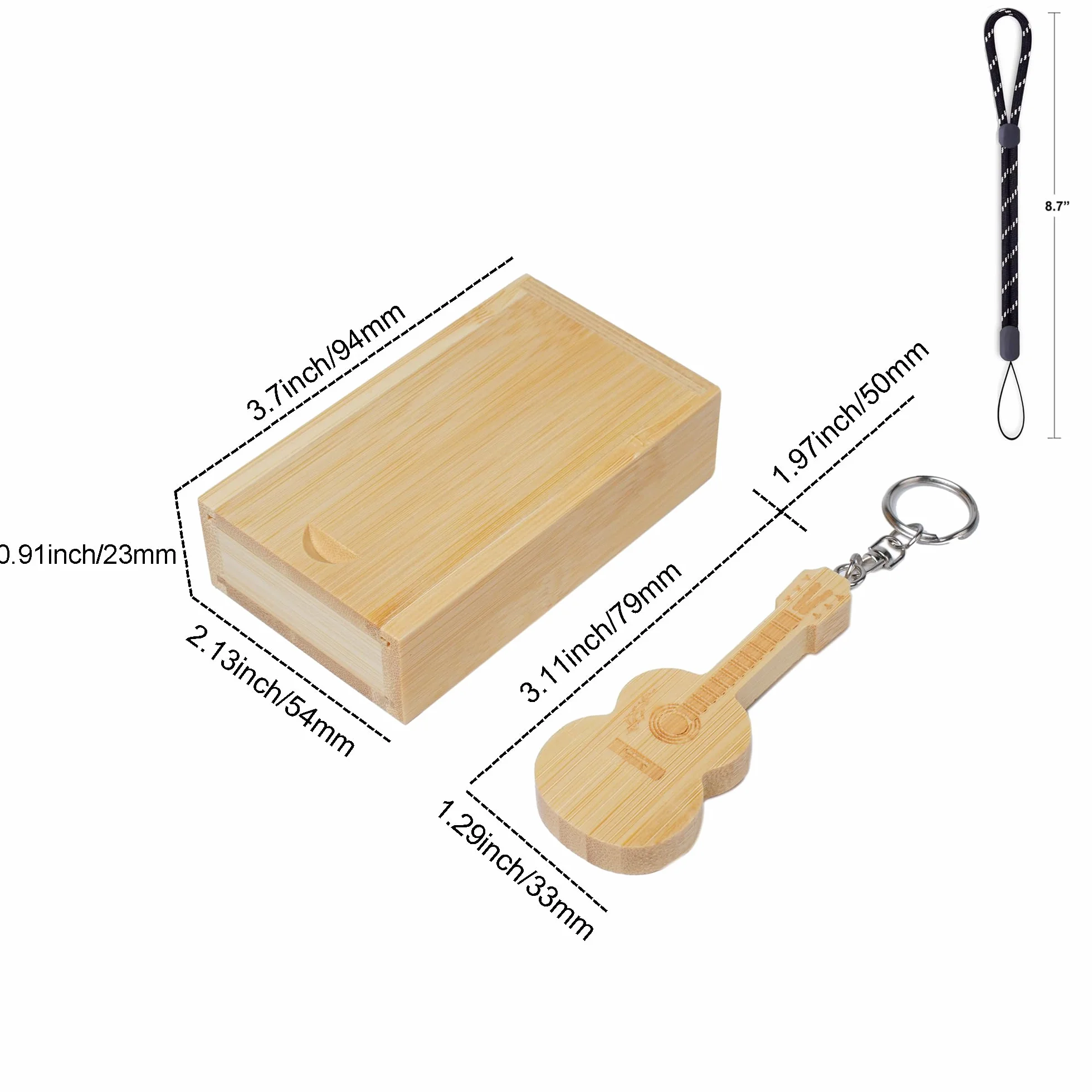 Chiavetta USB in legno di acero a forma di chitarra in scatola di legno Bamboo wood 2.0/8GB