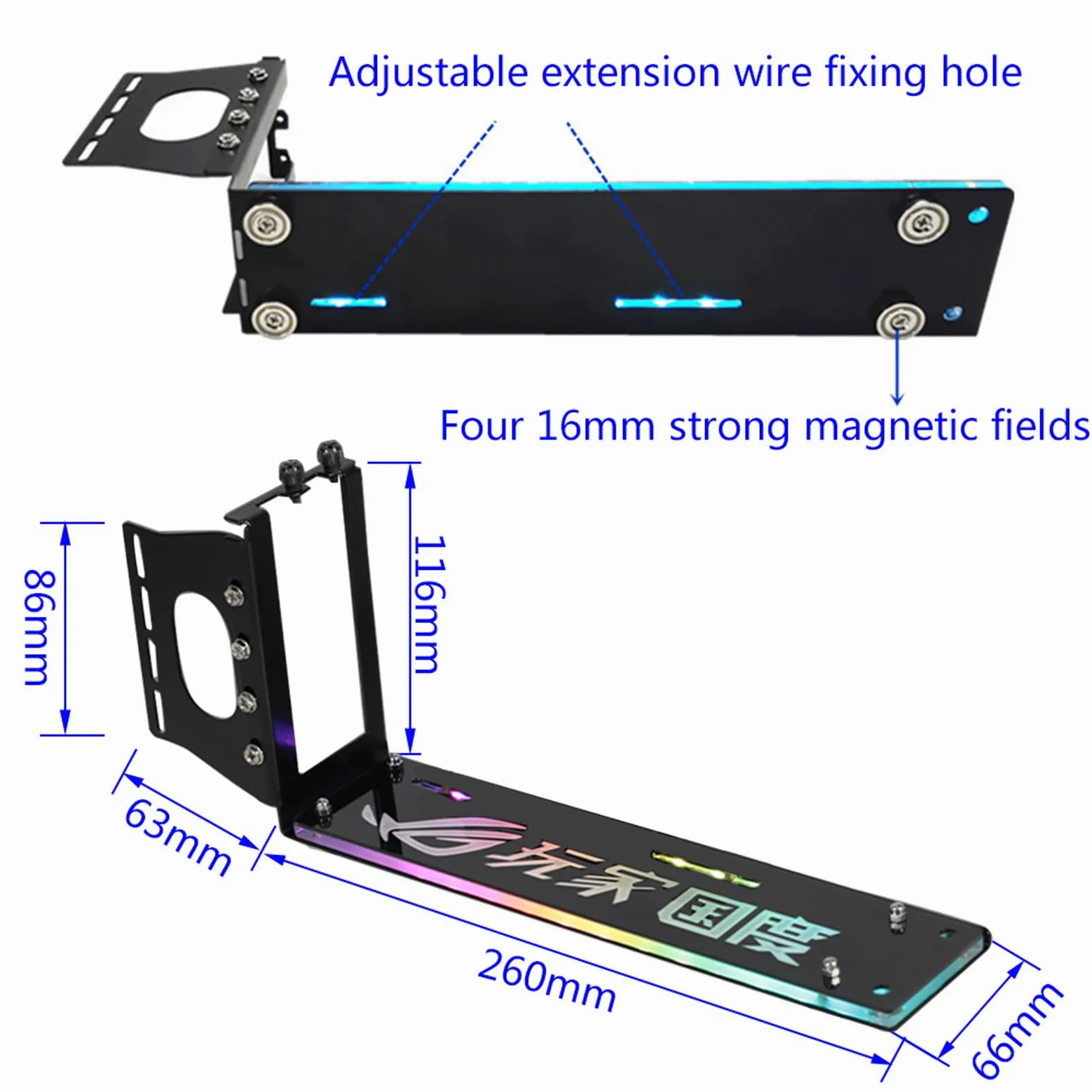 Supporto verticale per scheda grafica con LED 5V 3pin RGB | Computer PCIe 3.0 per ATXcase, installazione verticale, slot, cavalletto/base, sincronizzazione ARGB