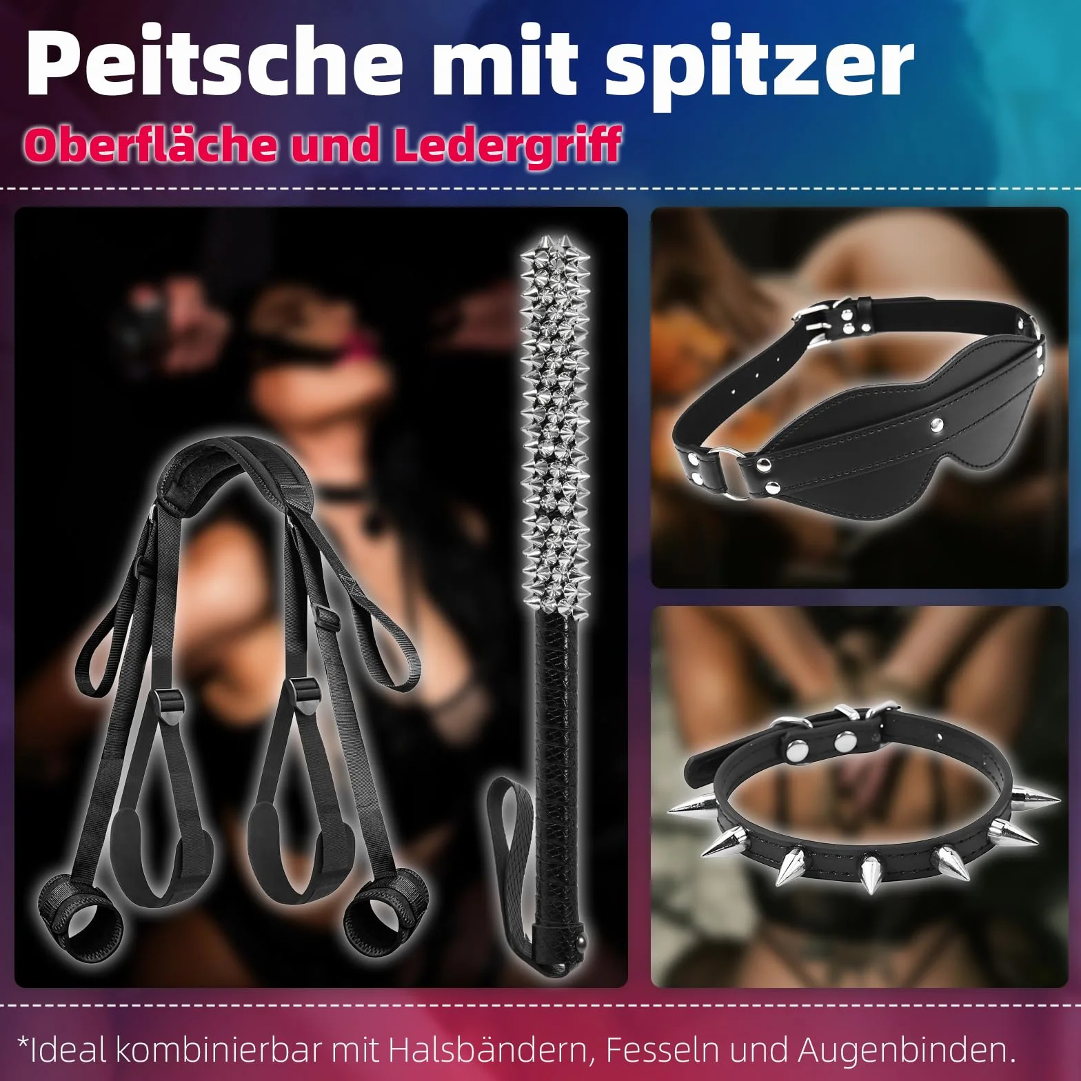 Bondage Flogger Finta Pelle Frusta Con Borchie Per Adulti