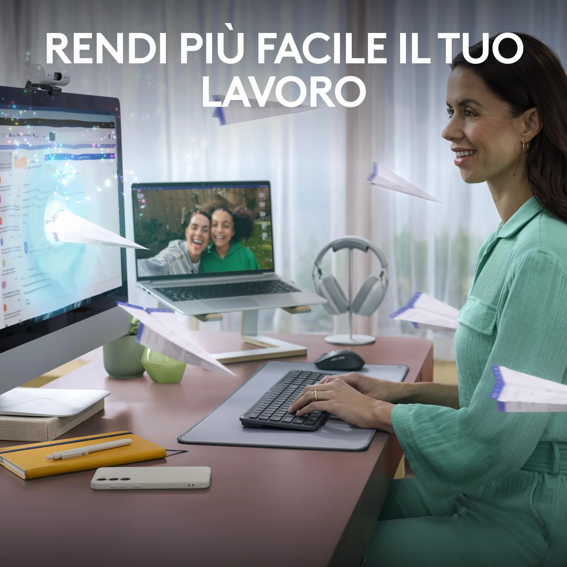 Logitech MK950 Signature Slim wireless tastiera e mouse Kit con di digitazione silenziosi, switch tra tre dispositivi, Bluetooth, più sistemi operativi, Windows, Mac, Layout Italiano QWERTY, Grafite