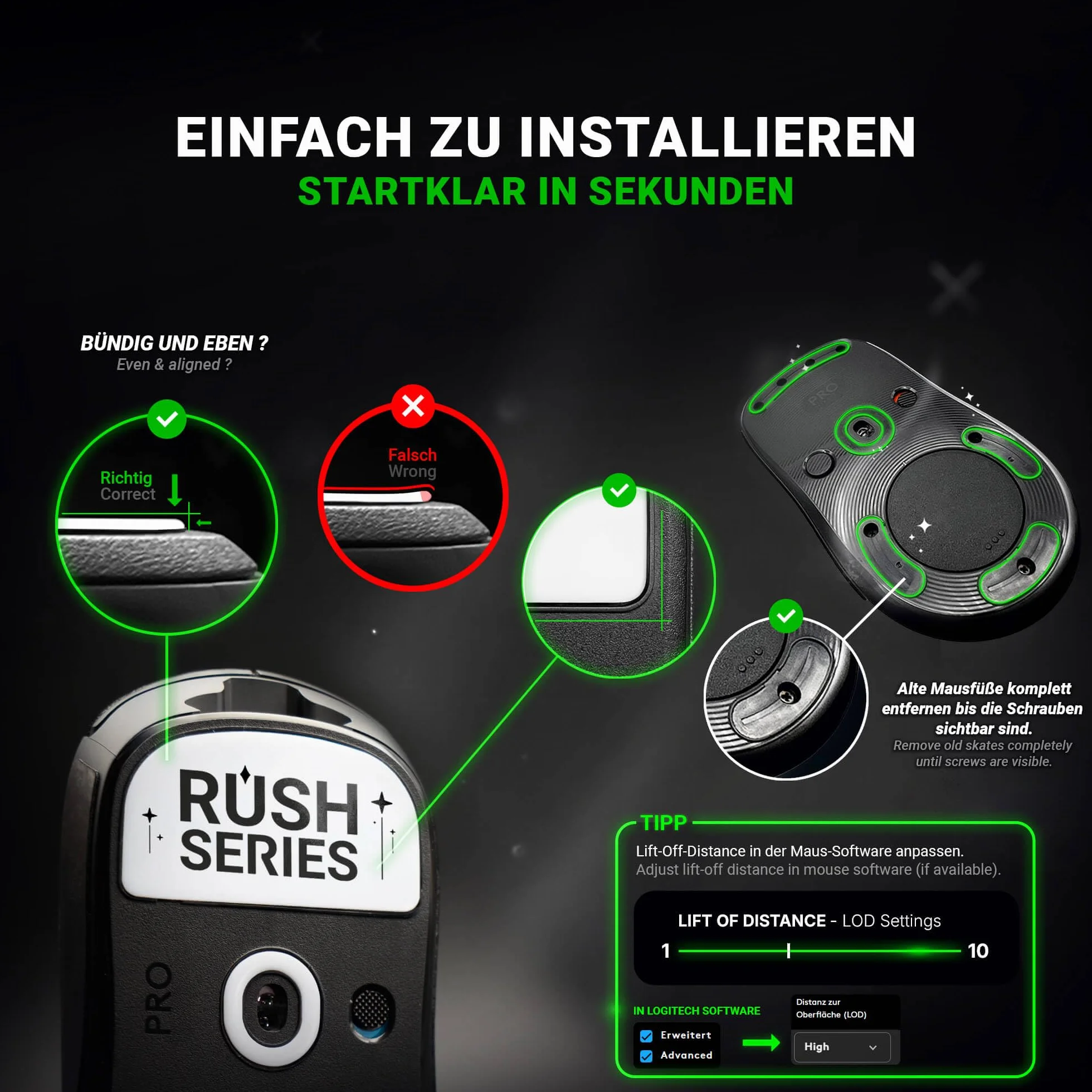 SensoryBoost Rush Piedini in Vetro per Logitech G PRO X Superlight 2 - Ultra veloce, bordi arrotondati, Accessori Mouse