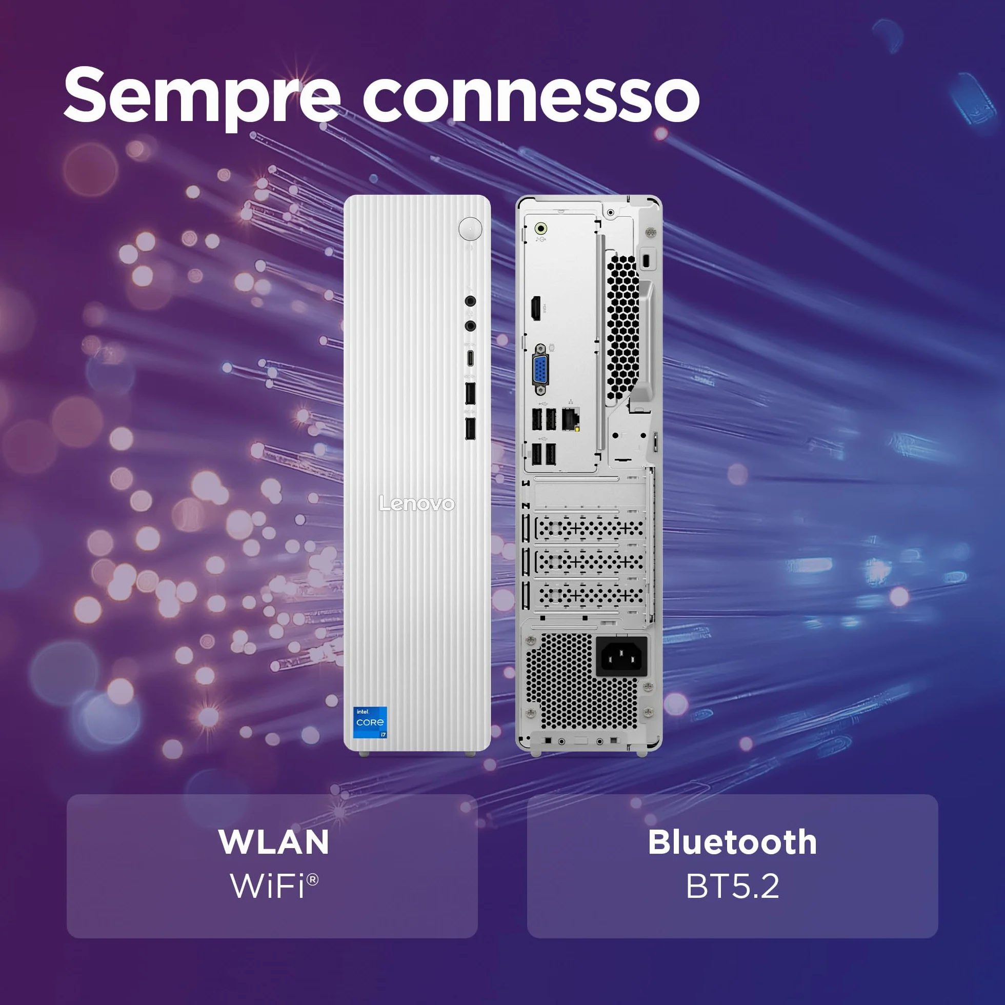 Lenovo IdeaCentre Tower Gen 9 - Desktop, Intel Core i7-13620H, RAM 16GB, SSD 512GB, Wi-Fi 6, BT 5.2, Windows 11 Home, Mouse e Tastiera USB inclusi - Cloud Grey