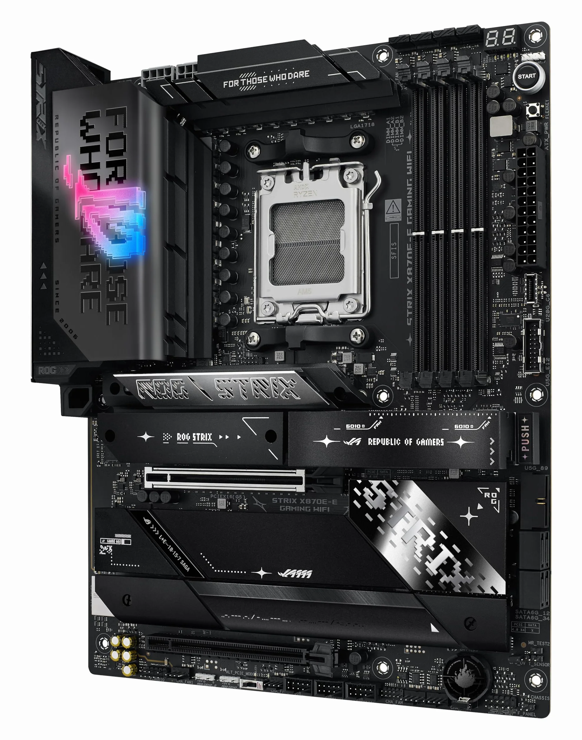 ASUS ROG Strix X870E-E Gaming WiFi Scheda madre AMD, 18+2+2 stadi di alimentazione, slot DDR5, cinque slot M.2, PCIe 5.0, GPU di nuova generazione, WiFi 7, USB 20G con PD 3.0 fino a 30W, Aura Sync