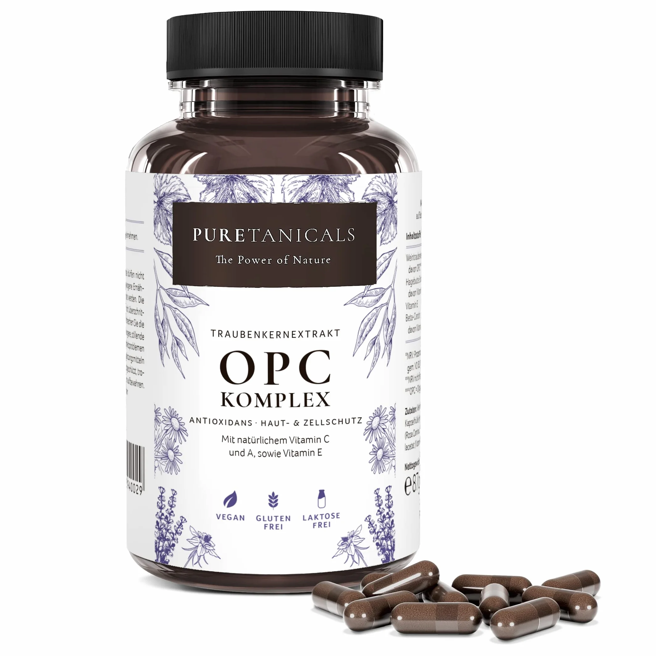 Capsule Estratto di Semi D'uva OPC + Vitamina C, A naturale & E | Complesso Antiossidante 530mg | Vegan