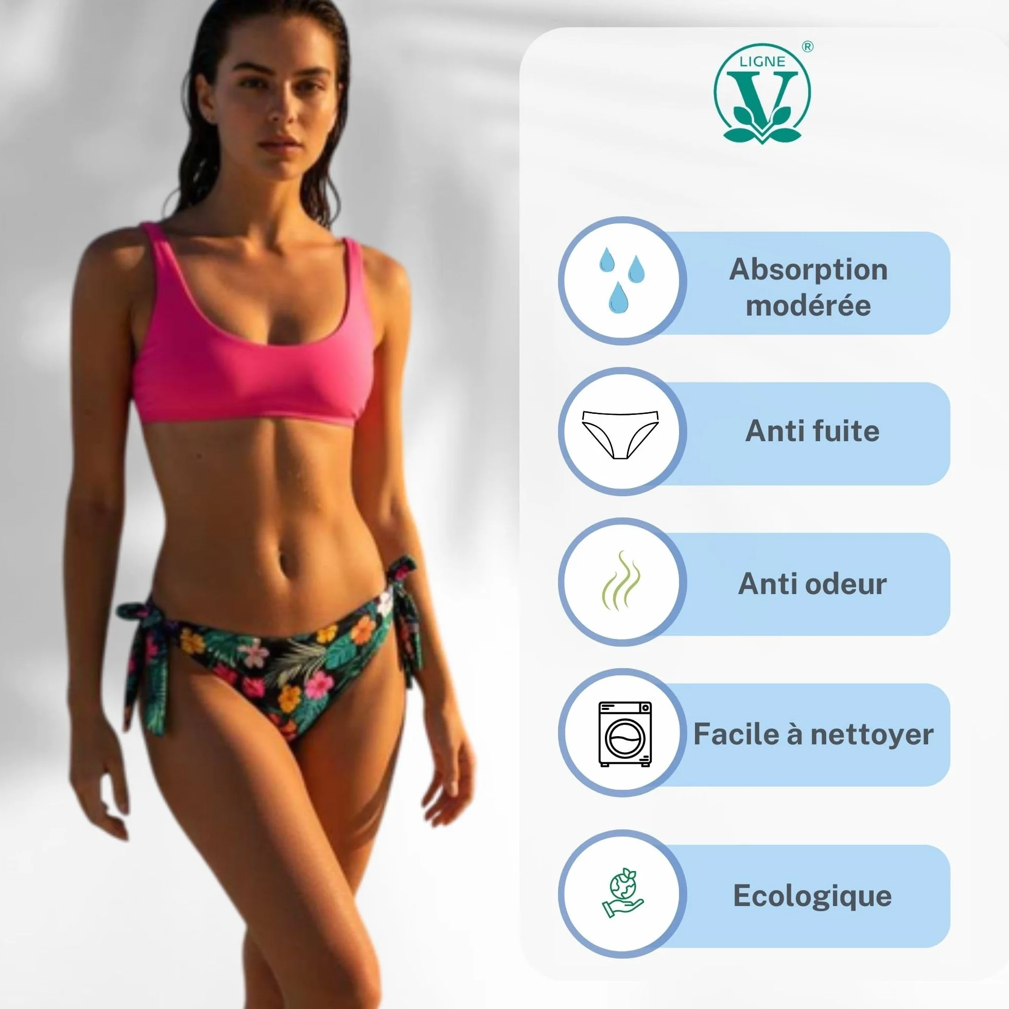 Bikini Mestruale Donna Assorbente Riutilizzabile Costume da Bagno per Flusso Abbondante Lavabile