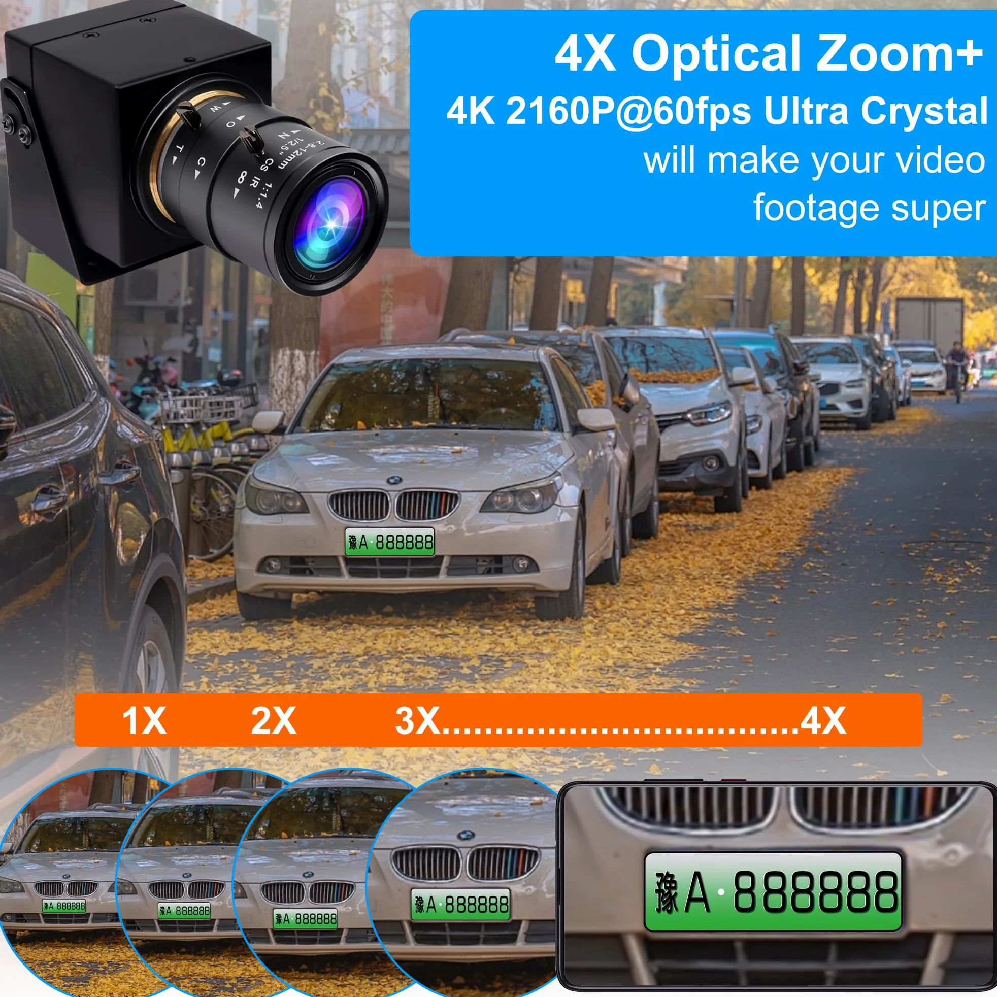 ELP Webcam USB 3.0 4K 60fps - Uscita HDMI per TV/Monitor - Zoom Manuale - Videoconferenza PC Camera ad alta velocità - Messa a fuoco variabile H.264