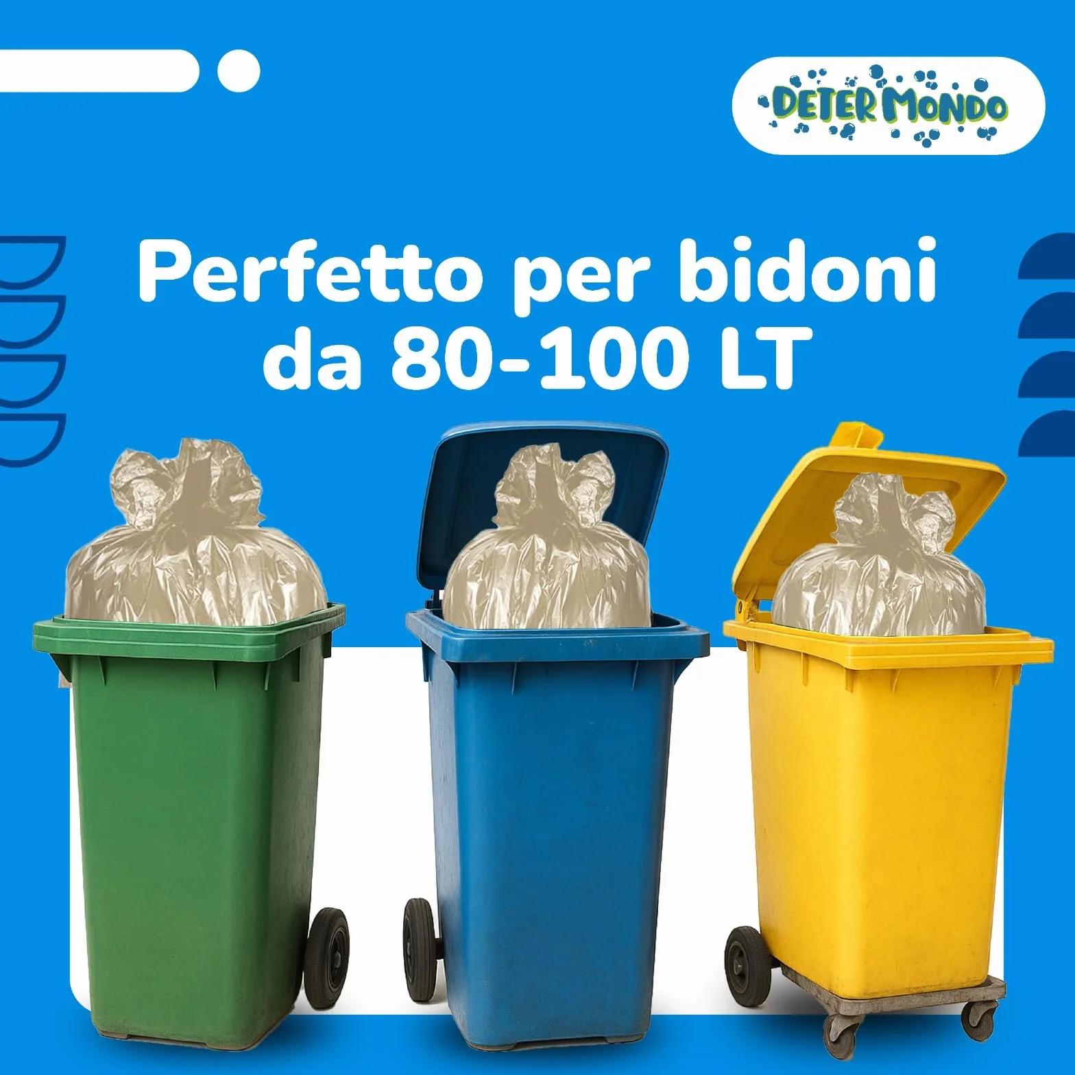 DETERMONDO 40 Sacchi Spazzatura 90x120 cm 120L Resistenti Materiale Riciclabile 4 Rotoli da 10 Pezzi Ambra