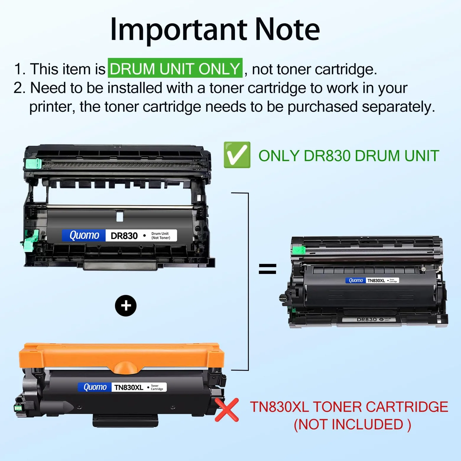 DR830 - Tamburo di ricambio per Brother DR830, TN830, TN830XL, compatibile con DCP-L2640DW HL-L2460DW XL HL-L2405W HL-L2480DW MFC-L2760DW MFC-L2820DW MFC-L2807DW HL-L2400D HL-L2865DW Stampante