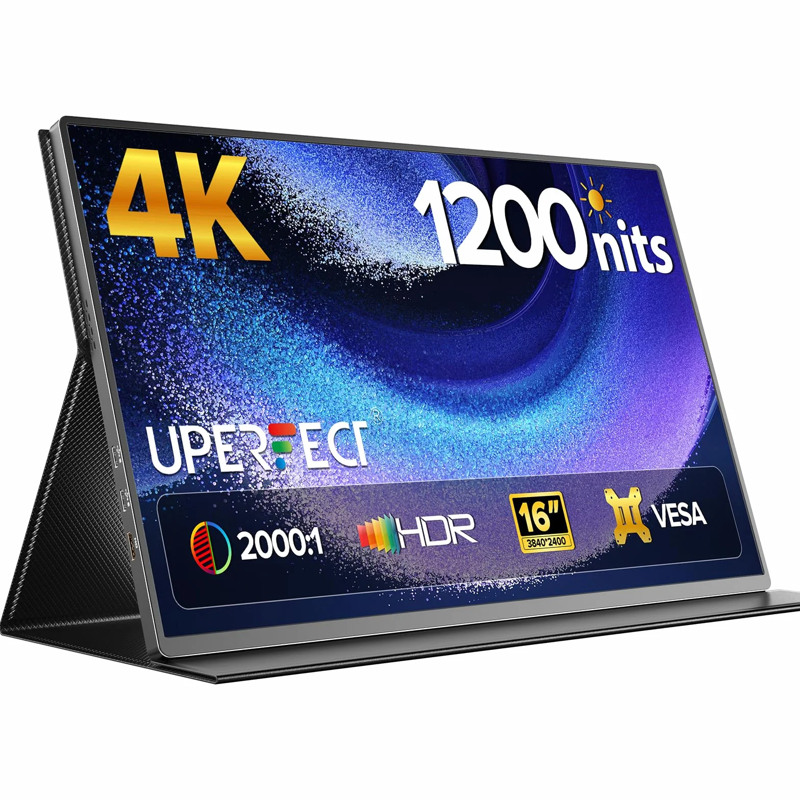 UPERFECT Monitor Portatile 4K 16" | 1200 Nits Laptop Monitor | 3840 * 2400 UHD | 145% sRGB 2000:1 16:10 | USB-C & MINI HDMI | VESA & Smart Case | Outdoor Screen for Laptop Mini PC Phone Game Consoles