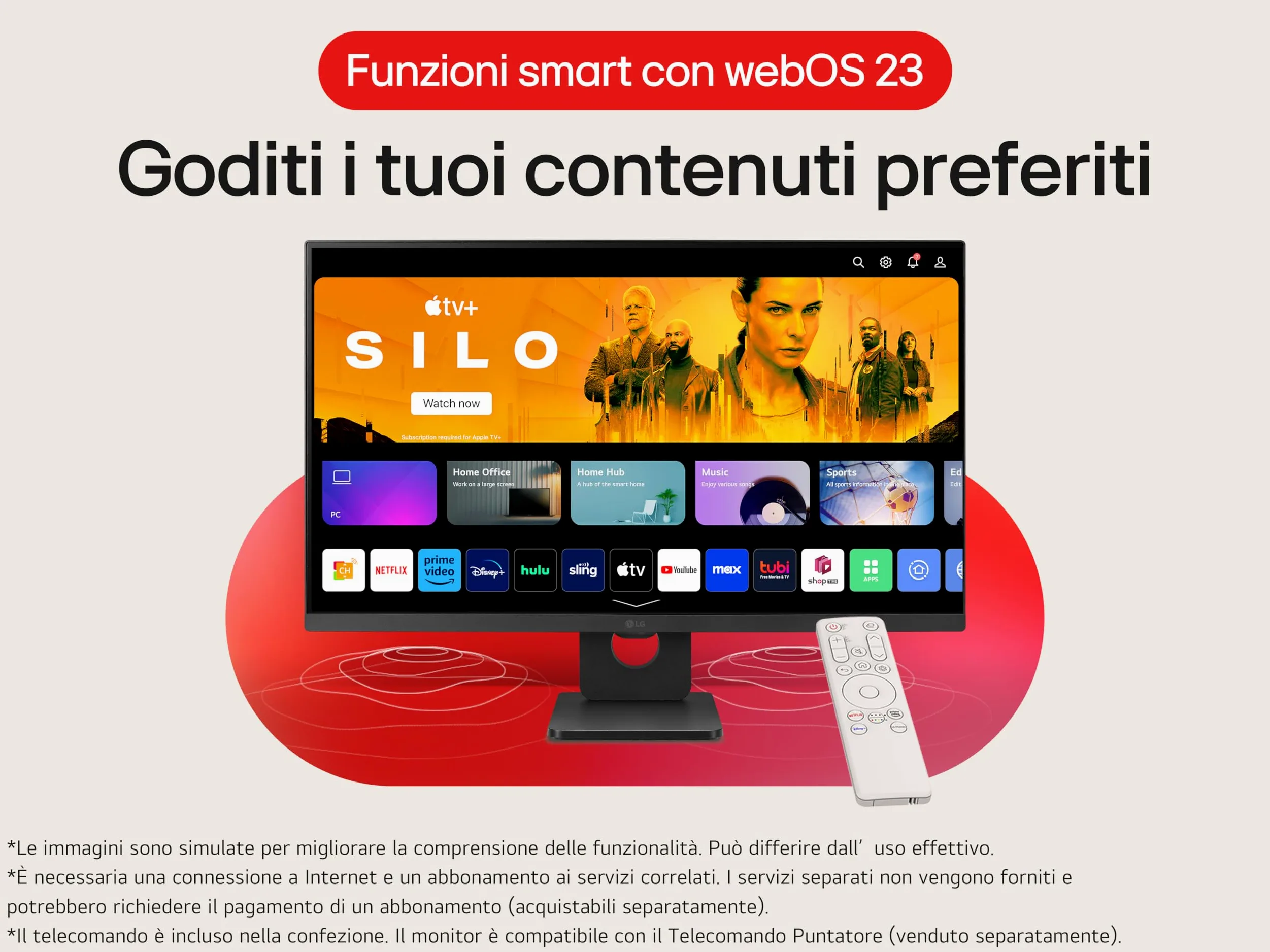 LG 27SR50F Smart Monitor 27" Full HD LED IPS HDR10, 1920x1080, smart webOS 23 con app di streaming, Audio Stereo 10W, 2x HDMI, 1x USB, WiFi, Miracast, AirPlay, Telecomando, Nero