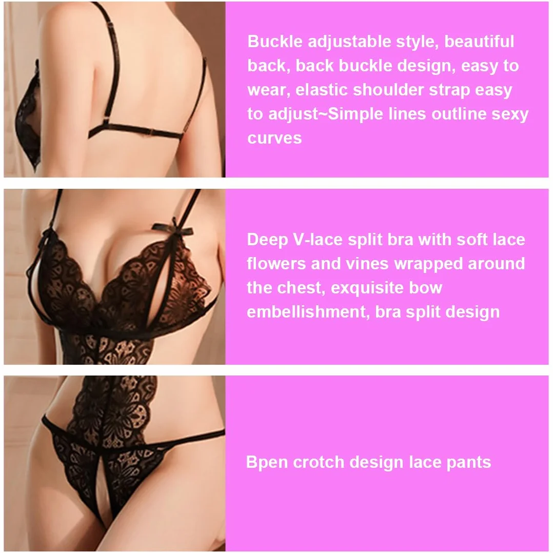 Completo intimo donna sexyhot Bow Hole Mutandine Reggiseno Regolabile Aperto Camicia Notte babydoll