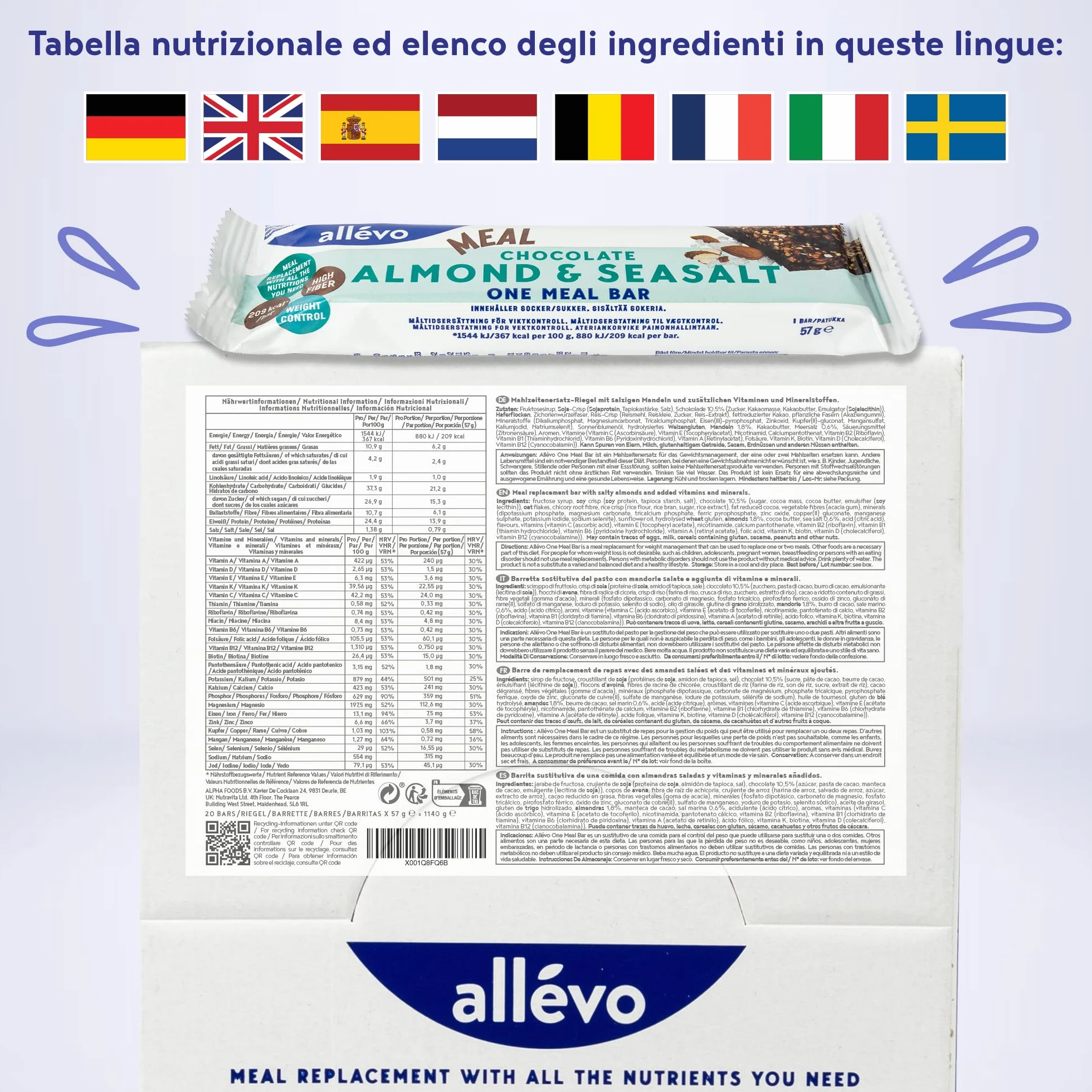 Barretta One Meal Allévo Mandorle Salate Pasto Sostitutivo Sano Gustoso Controllo Peso Alpha Foods
