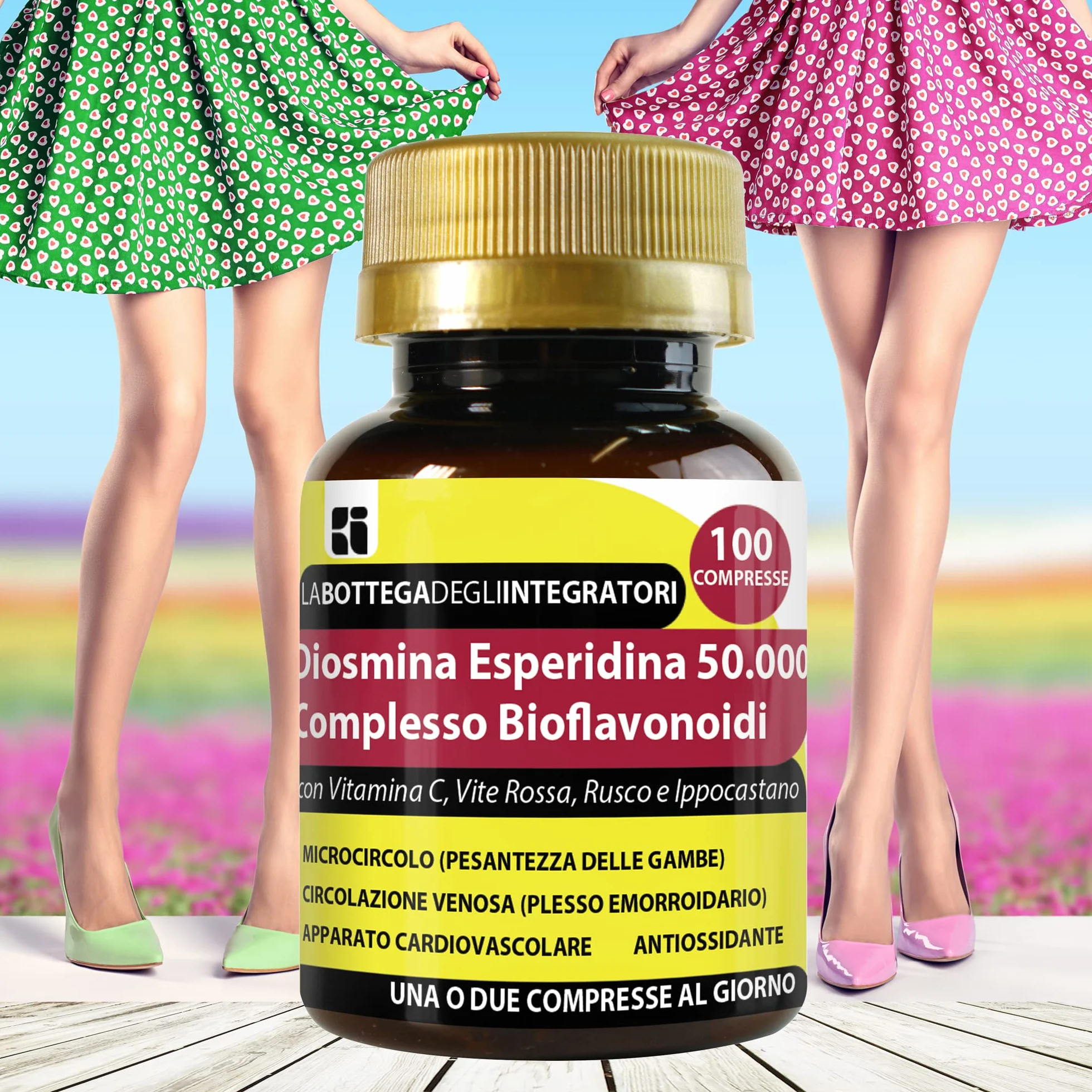 Diosmina Esperidina Complesso Bioflavonoidi 100 Compresse con Vitamina C, Vite Opc, Rusco, Ippocastano Integratore Circolazione Emorroidi Gambe