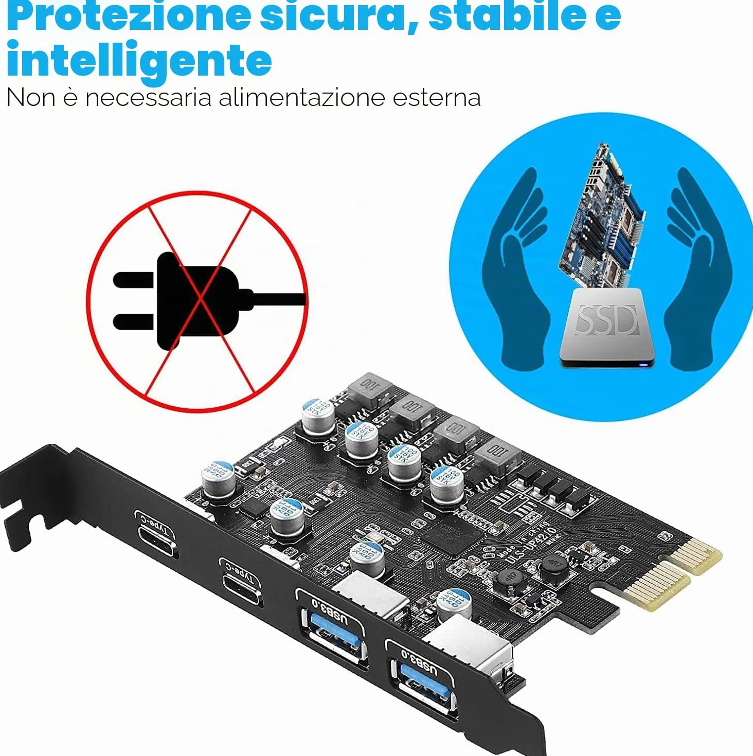 Scheda di espansione USB 3.0 PCIe a 4 porte(2x Type C, 2x Type A), 5Gbps Scheda USB PCI Express per PC Desktop Windows