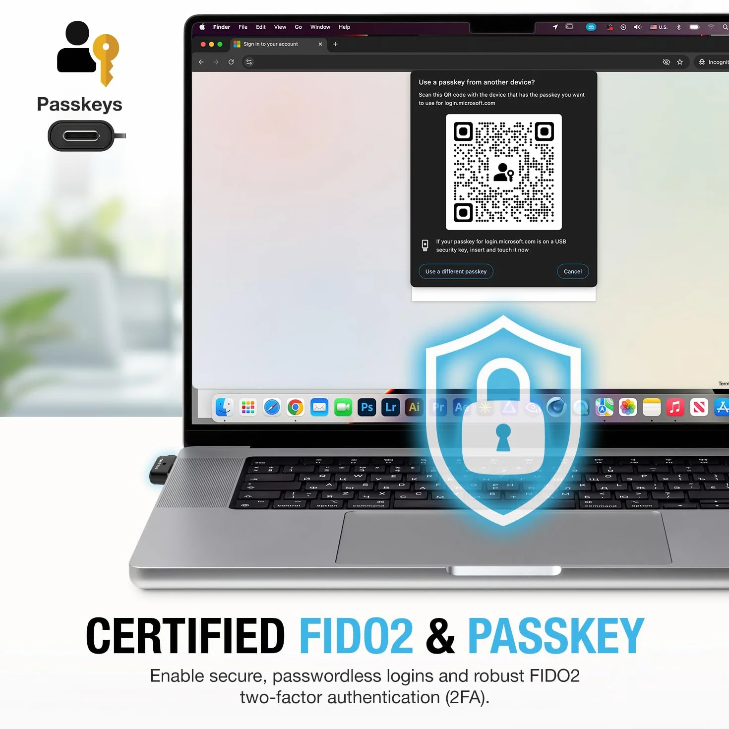 Thetis Nano-C FIDO2 Security Key Hardware Passkey Dispositivo con USB Tipo C, TOTP/HOTP, FIDO2.0 Autenticazione a due fattori 2FA MFA, funziona con Windows/Mac/iOS/Android/Linux/Gmail/Facebook/GitHub