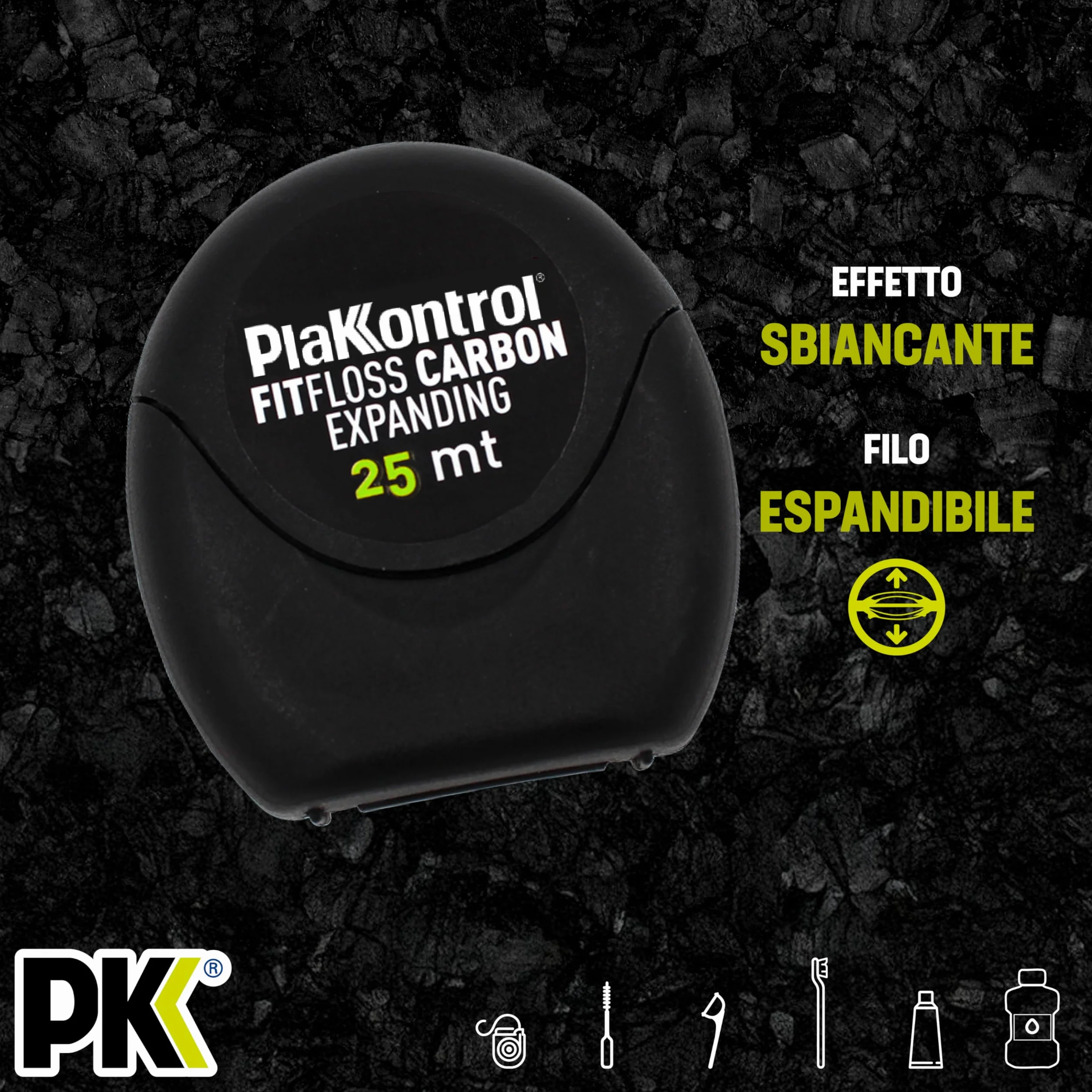 Plakkontrol® Fit Floss Carbon Expanding fili interdentale sbiancante nero espandibile 1 pz 25 m