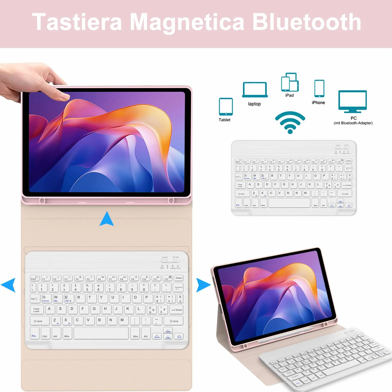 JADEMALL Custodia con Tastiera per Redmi Pad 2 11" 2025, Italiano QWERTY Tastiera Bluetooth Magnetica Staccabile per Redmi Pad 2 11 Pollici 2025, Rosa