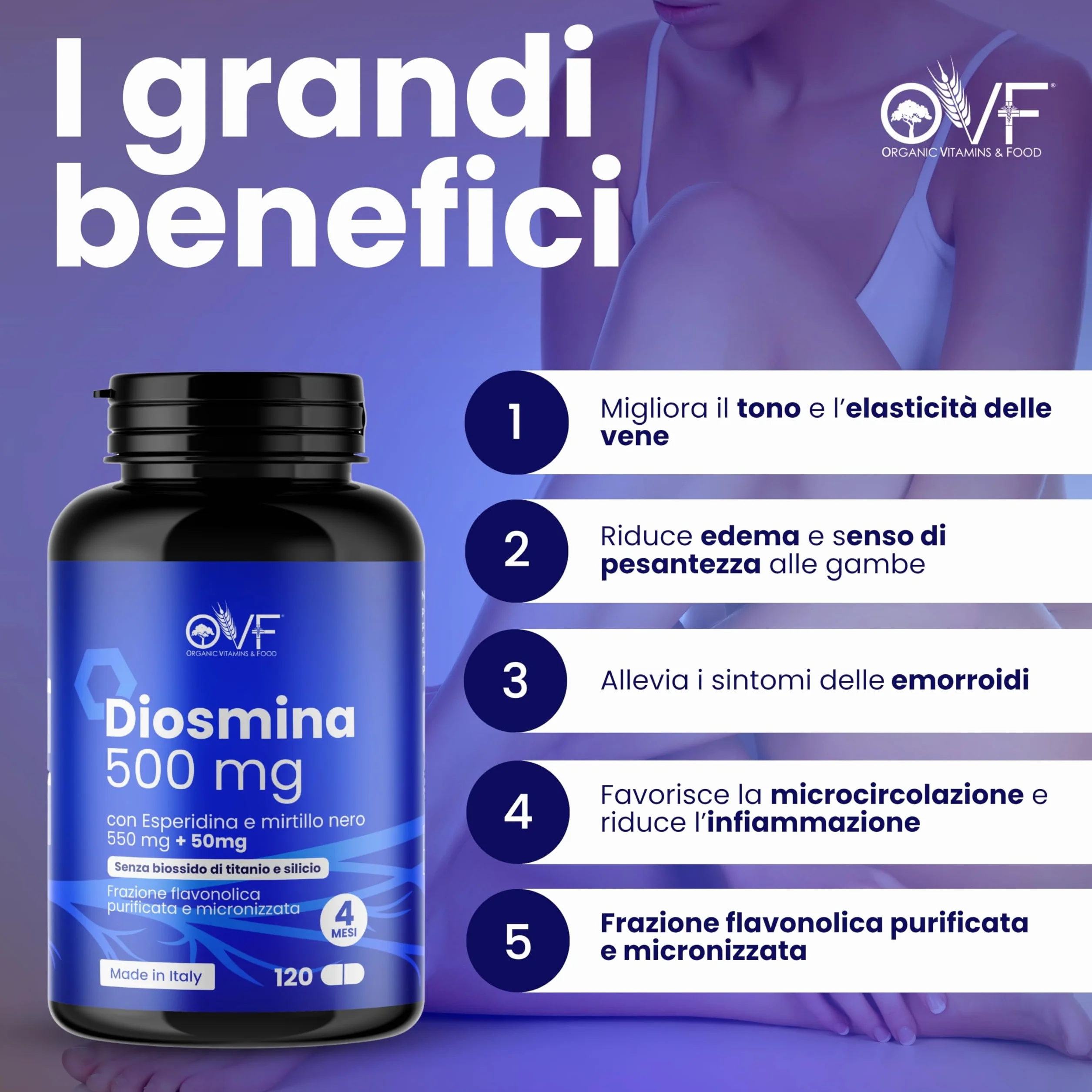 OVF Diosmina Esperidina 120 cps 500mg Integratore Vene Varicose Capillari Microcircolo