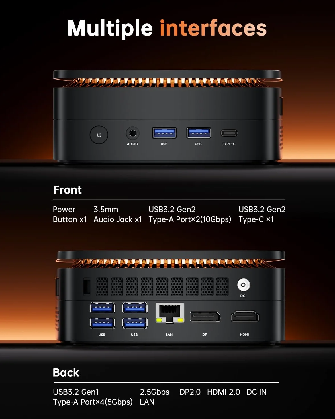 NiPoGi Hype H1 Mini PC AMD Ryzen 7 7735HS 24GB LPDDR5 5500MHz 1TB M.2 NVMe SSD 4K@60Hz WiFi 6 BT 5.2