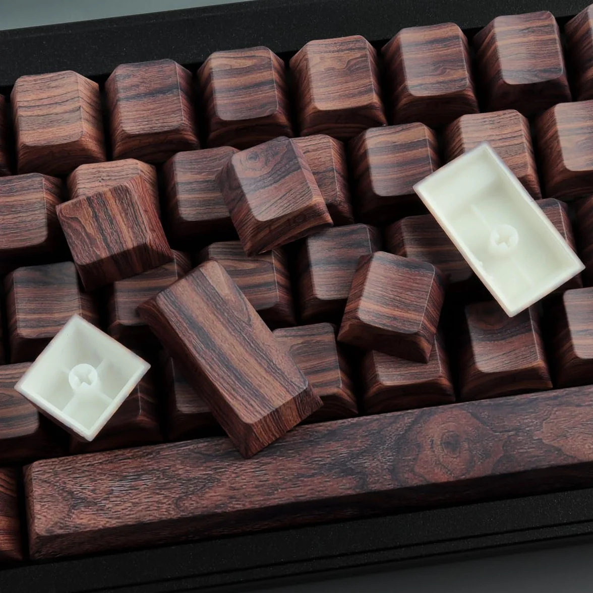JakeTsai Copritasti con stampa laterale-PBT, Texture noce, Shine Through, Copritasti Double Shot 75 percento, dye-sub, Copritasti Cherry Profile per Gateron MX Switches Tastiera Meccanica