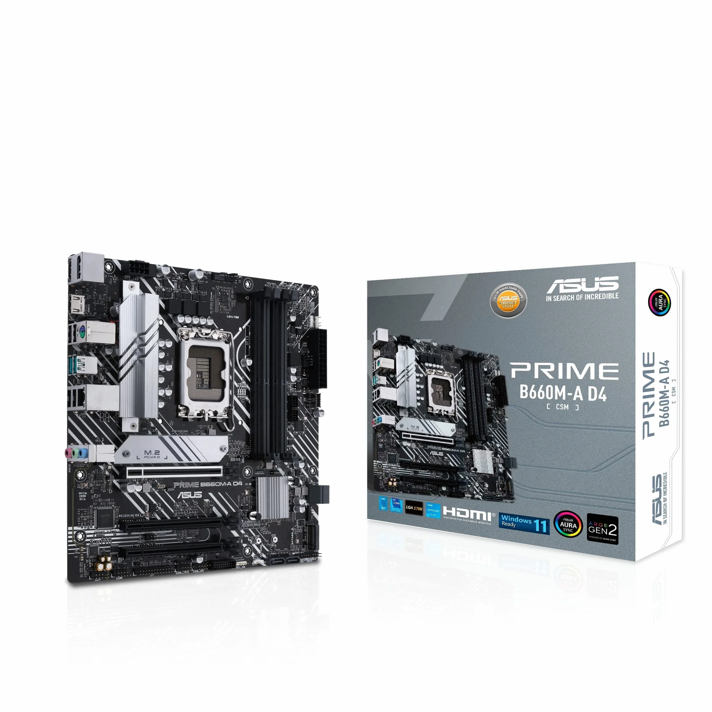 ASUS PRIME B660M-A D4-CSM Scheda madre Intel Micro ATX, DDR4 LGA 1700, 4 SATA 6Gb/s, 2 slot M.2, Ethernet Intel 1Gb/s, DisplayPort, HDMI, USB 3.2 Gen 2 e Type-C, Aura Sync