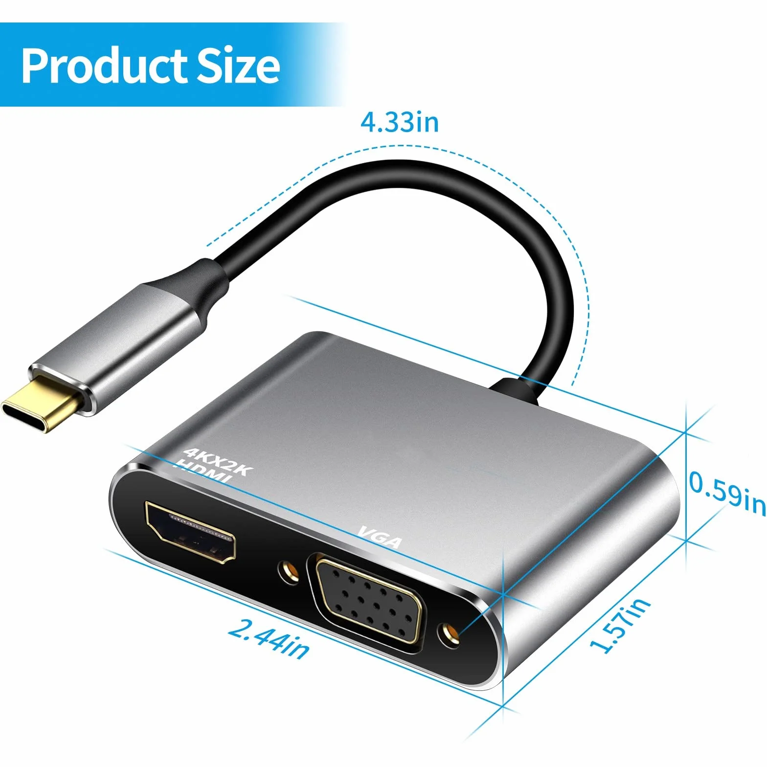 Adattatore da USB C a HDMI VGA, convertitore da USB tipo C Thunderbolt 3 a VGA HDMI 4K per MacBook Pro/Air 2020 2019, iMac, Dell XPS 13/15, Surface Go, Galaxy S20, Chromebook