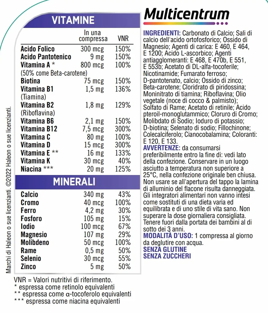 Multicentrum Donna 50+ Integratore Multivitaminico completo 30 Compresse per combattere stanchezza e affaticamento