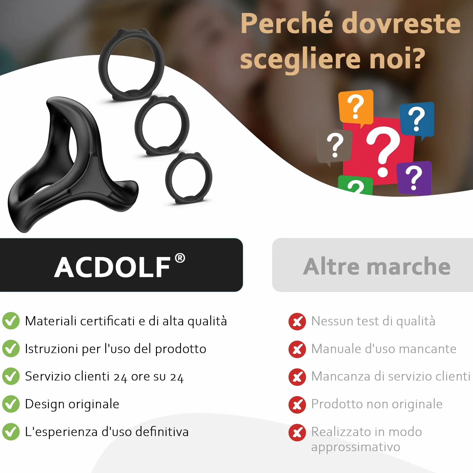 Triangolo Anelli Pene, Pleasure Ring, Set di 4 Cockring Nero