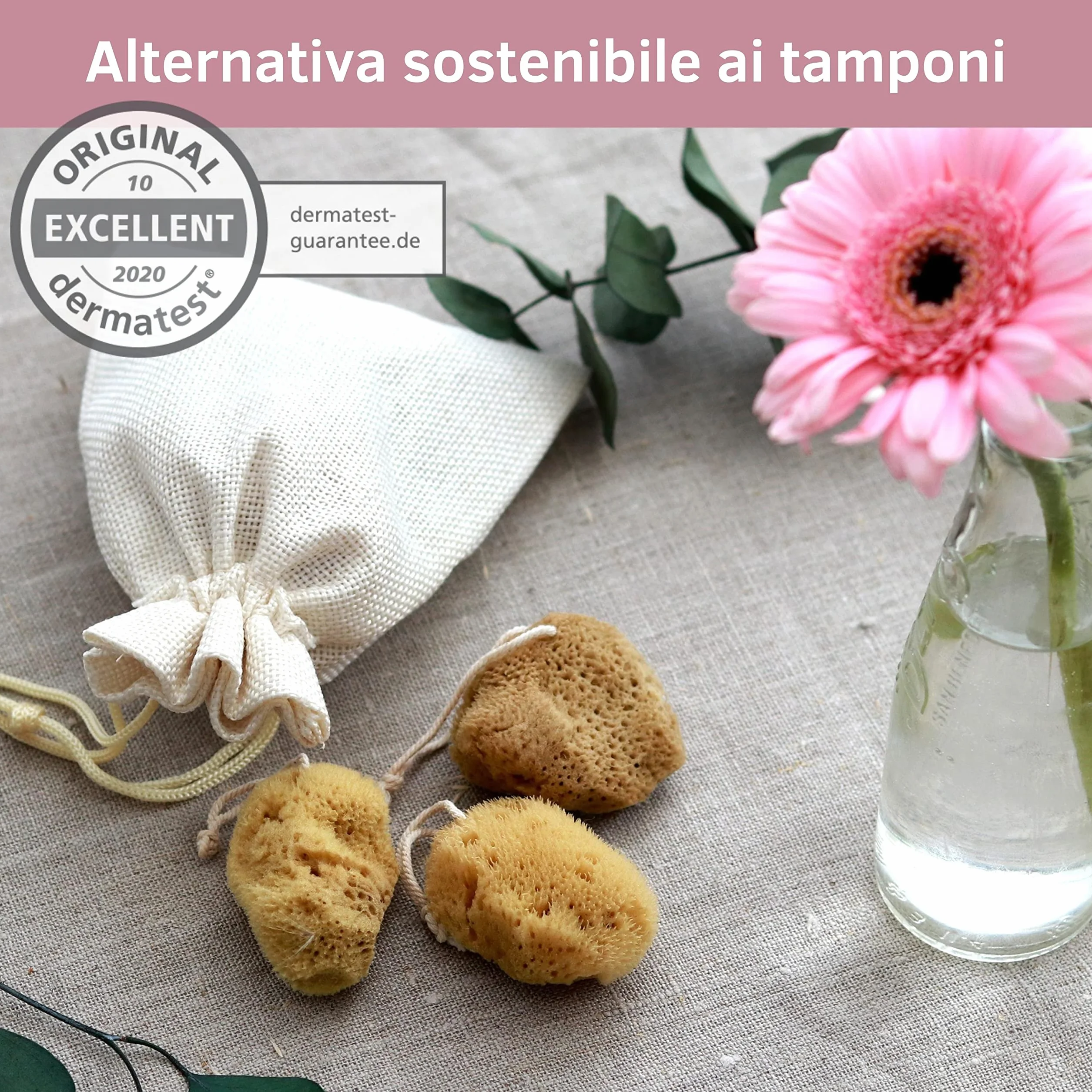 tom&pat Spugna mestruale naturale con filo riutilizzabile e lavabile Taglia S 3 x 3-5 cm