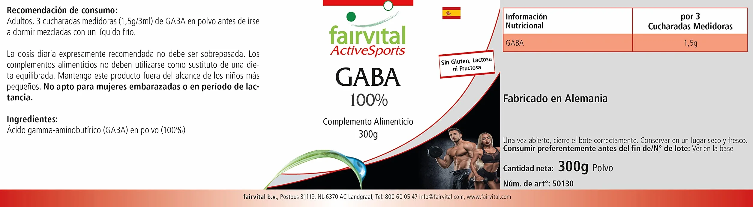 Fairvital GABA in Polvere, Acido Gamma-Aminobutirrico Puro al 100%, 300 g