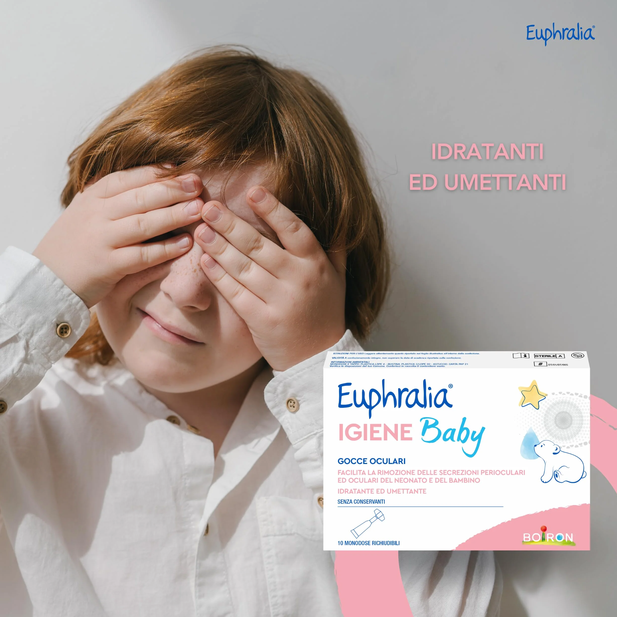 Euphralia Igiene Baby Gocce Oculari Pulizia Occhi Neonato Bambino Detergente Decongestionante Acque Distillate Eufrasia Echinacea 2 Confezioni da 10 Monodose 2x10