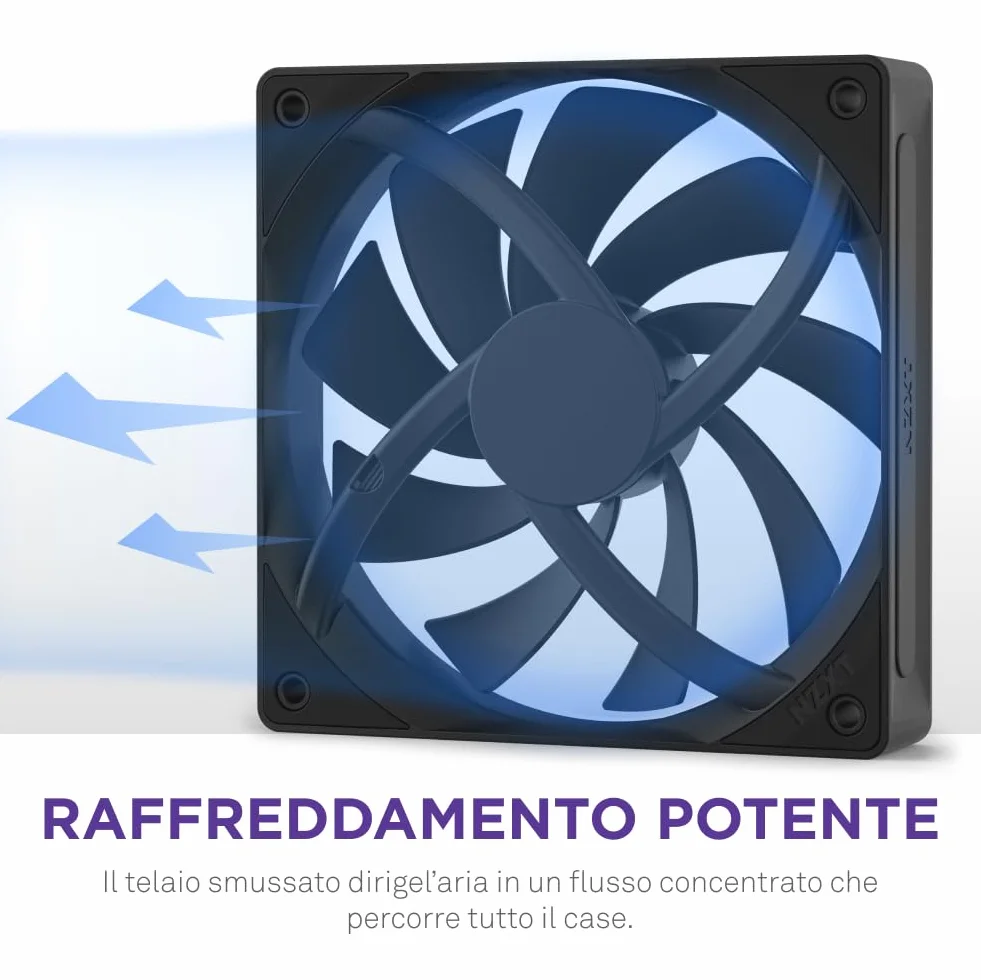 NZXT F120Q | Ventola silenziosa 120mm | Aspirazione o scarico | Telaio smussato e flusso concentrato | Cuscinetti fluid. | Rumore ridotto | Controllo PWM | Nero