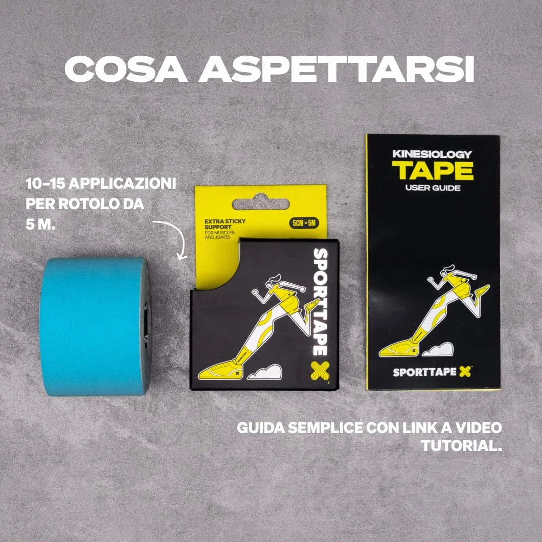 SPORTTAPE Nastro Kinesiologico 5 cm × 5 m Blu – Impermeabile Ipoallergenico per Supporto Muscolare