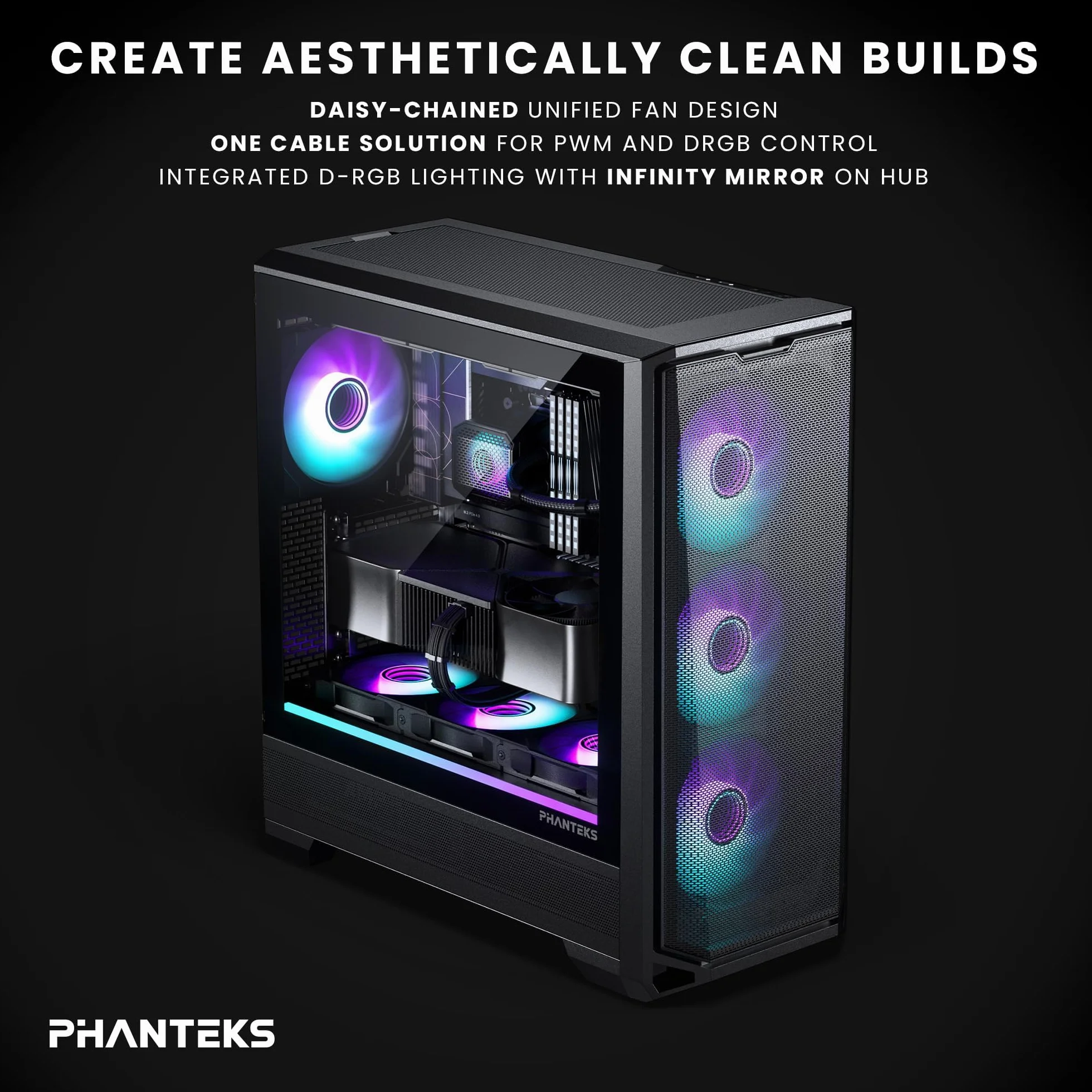 Ventole di raffreddamento ad alte prestazioni Phanteks M25-120 Gen2 Reversed Blade, 3er Pack, 120mm ARGB, telaio ventola unificato a Daisy-Chain, hub Infinity Mirror, connessione a cavo singolo, Nero