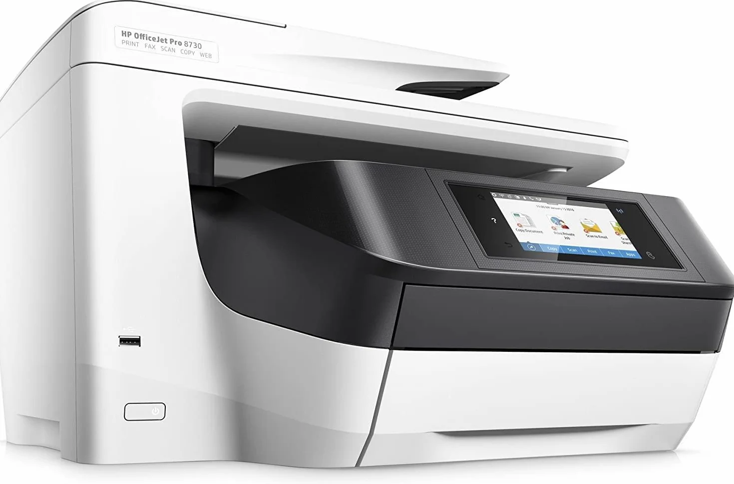 HP OfficeJet Pro 8730 D9L20A, Stampante Multifunzione A4 a Getto di Inchiostro, Stampa fronte/retro automatica, 36 ppm, Scansiona, Copia, Fotocopia, Fax, USB, Wi-Fi, Ethernet, HP Smart, Bianca